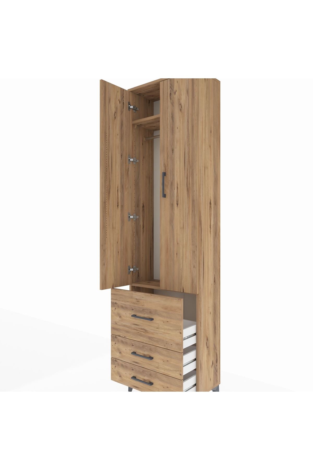 Arges Dolap 2 Raflı 3 Çekmeceli Tek Askılı 60x30x221 Çam-Çam