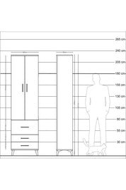 Arges Dolap 2 Raflı 3 Çekmeceli Tek Askılı 60x30x221 Çam-Çam