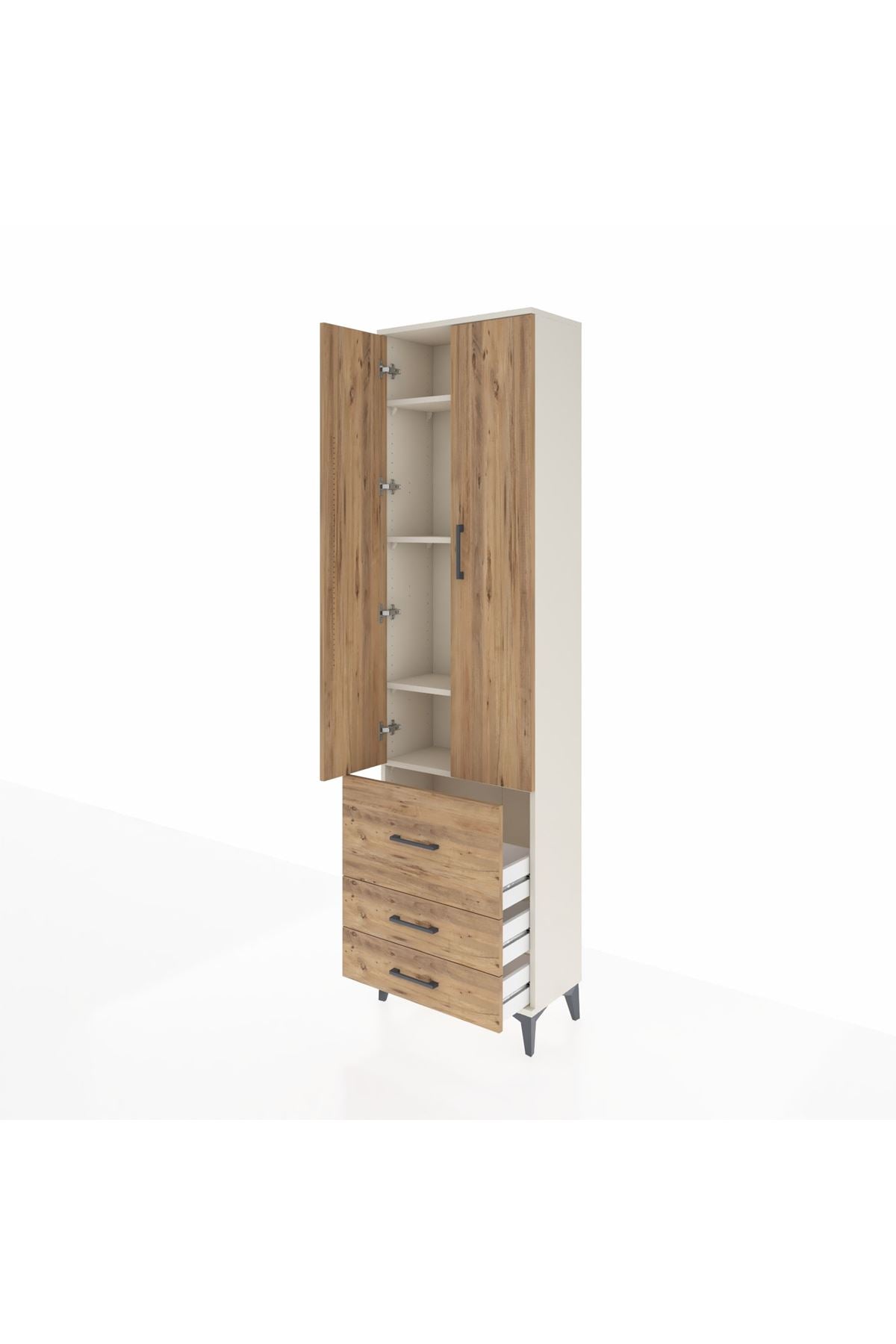 Arges Dolap 4 Raflı 3 Çekmeceli 2 Kapaklı 60x30x221 Aytaşı-Çam