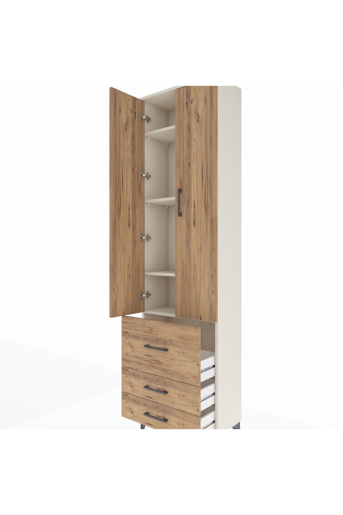 Arges Dolap 4 Raflı 3 Çekmeceli 2 Kapaklı 60x30x221 Aytaşı-Çam