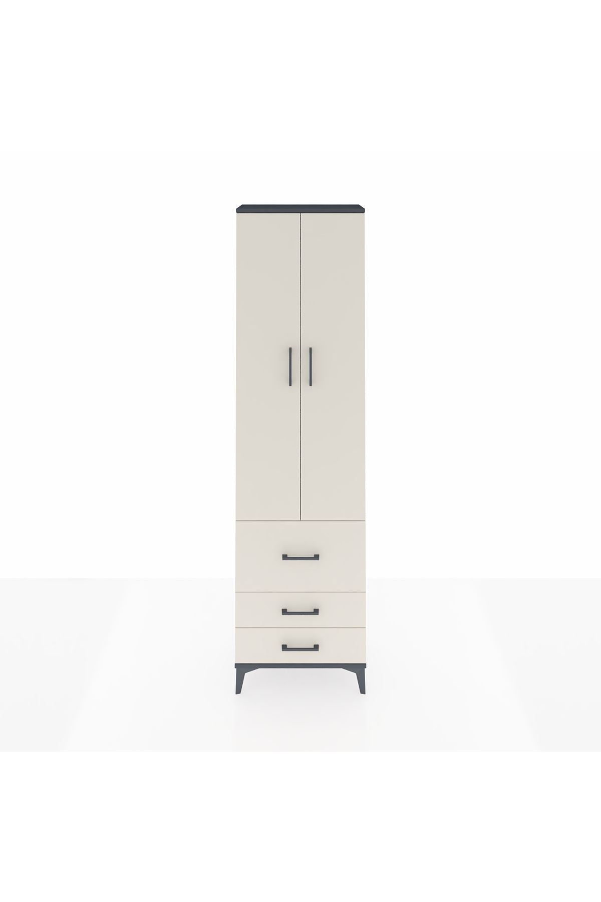 Arges Dolap 4 Raflı 3 Çekmeceli 2 Kapaklı 60x30x221 Antrasit-Aytaşı