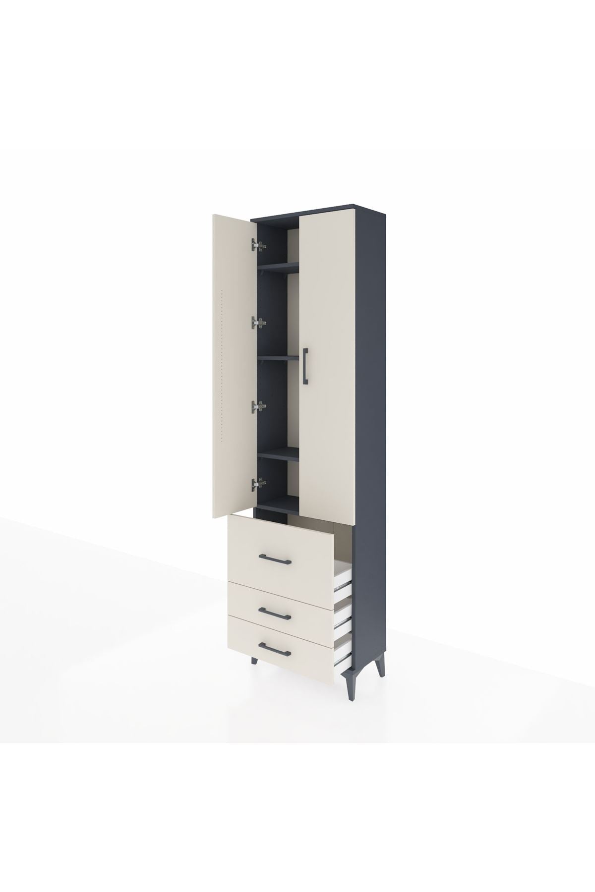 Arges Dolap 4 Raflı 3 Çekmeceli 2 Kapaklı 60x30x221 Antrasit-Aytaşı