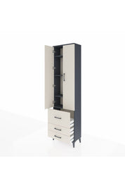 Arges Dolap 4 Raflı 3 Çekmeceli 2 Kapaklı 60x30x221 Antrasit-Aytaşı