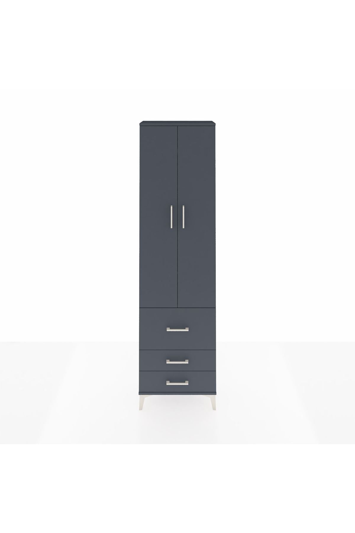 Arges Dolap 4 Raflı 3 Çekmeceli 2 Kapaklı 60x30x221 Antrasit-Antrasit