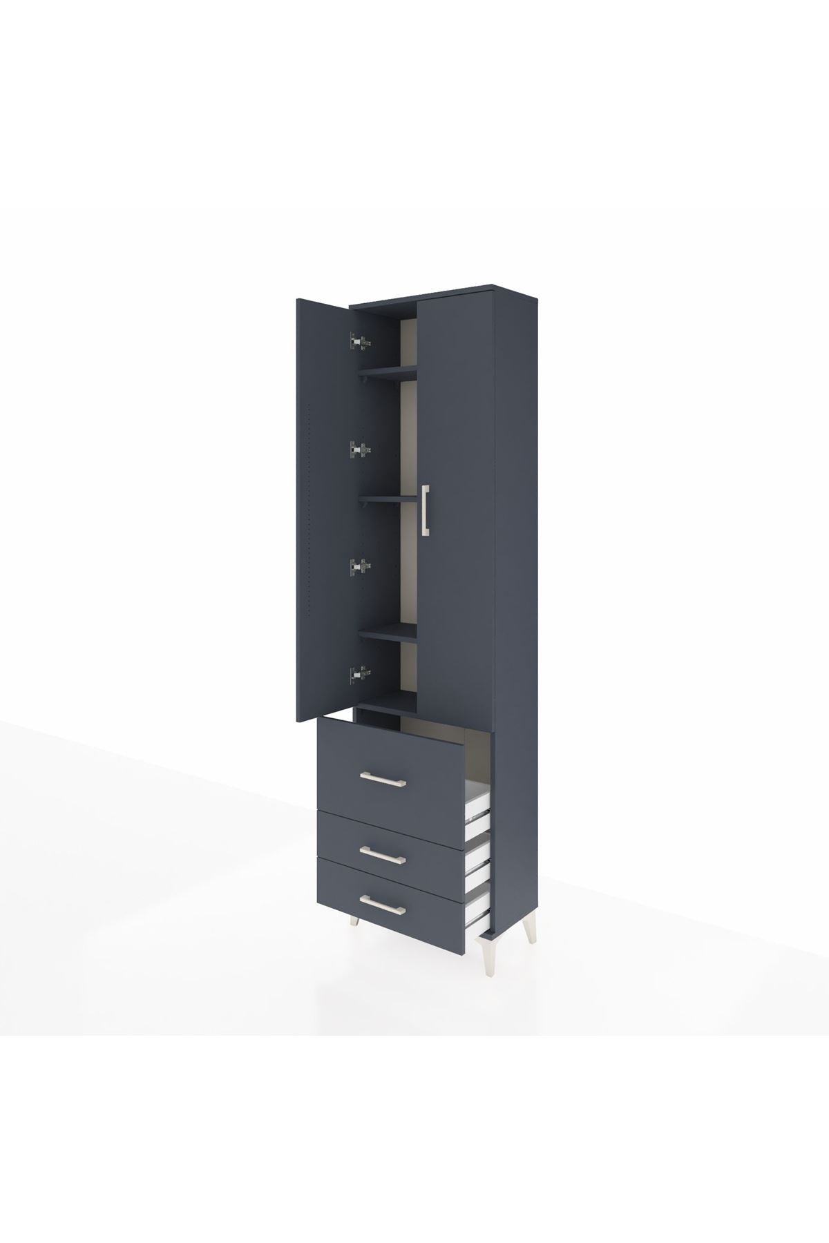 Arges Dolap 4 Raflı 3 Çekmeceli 2 Kapaklı 60x30x221 Antrasit-Antrasit