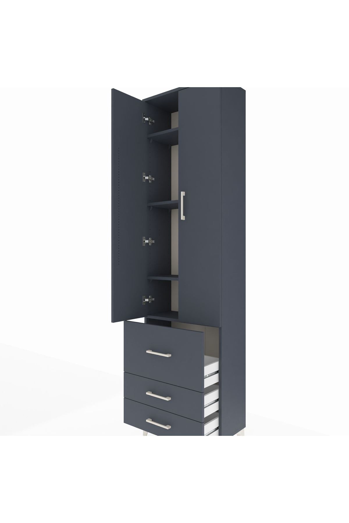 Arges Dolap 4 Raflı 3 Çekmeceli 2 Kapaklı 60x30x221 Antrasit-Antrasit