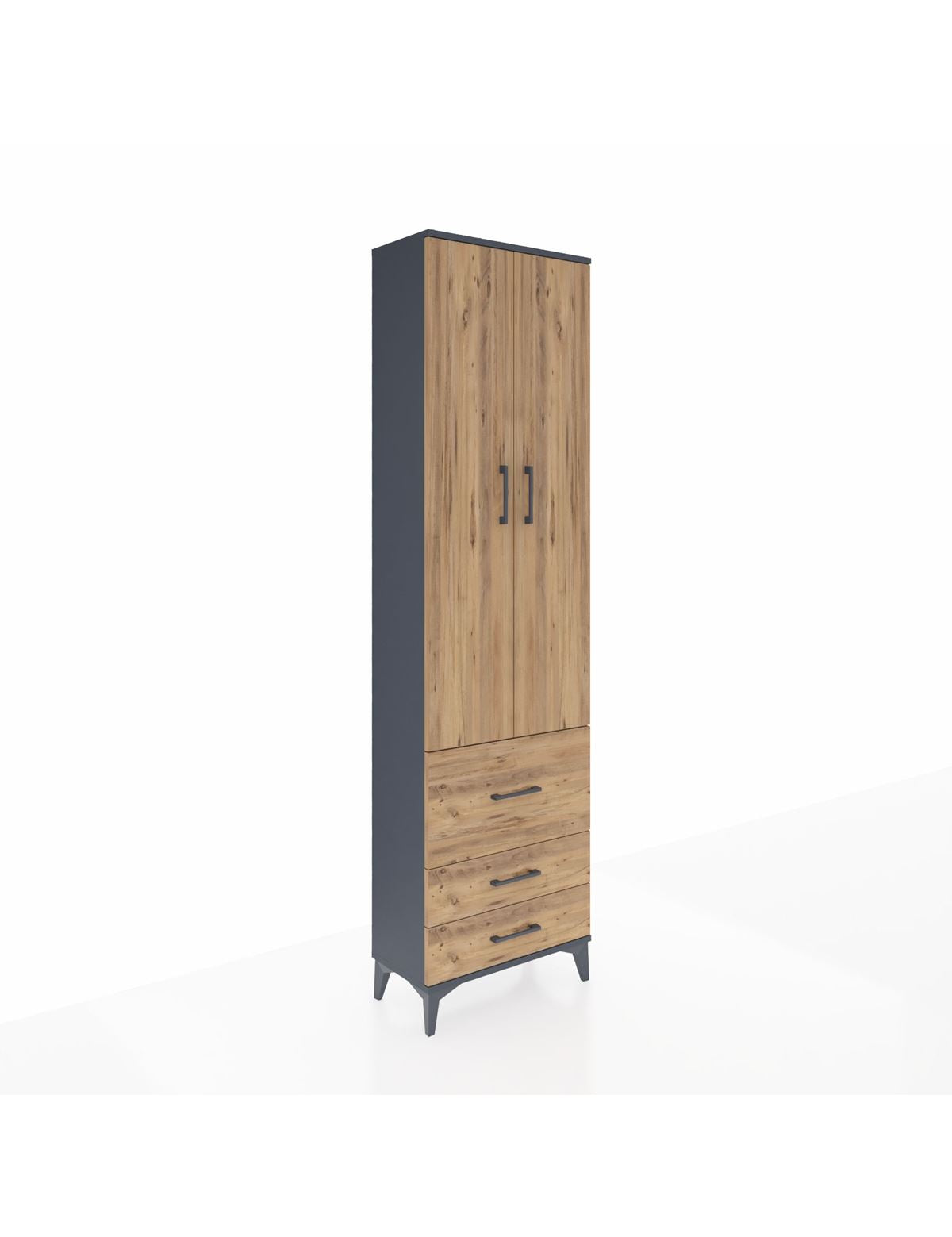 Arges Dolap 4 Raflı 3 Çekmeceli 2 Kapaklı 60x30x221 Antrasit-Çam