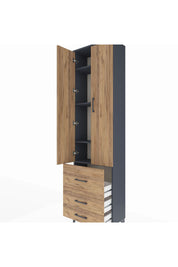 Arges Dolap 4 Raflı 3 Çekmeceli 2 Kapaklı 60x30x221 Antrasit-Çam