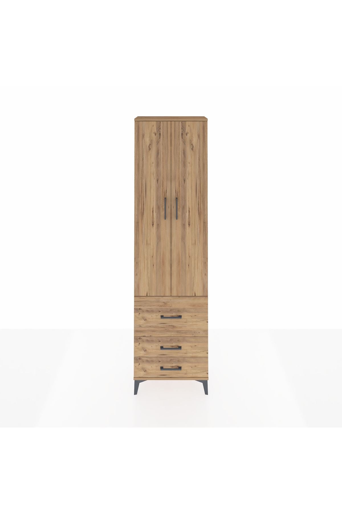 Arges Dolap 4 Raflı 3 Çekmeceli 2 Kapaklı 60x30x221 Çam-Çam