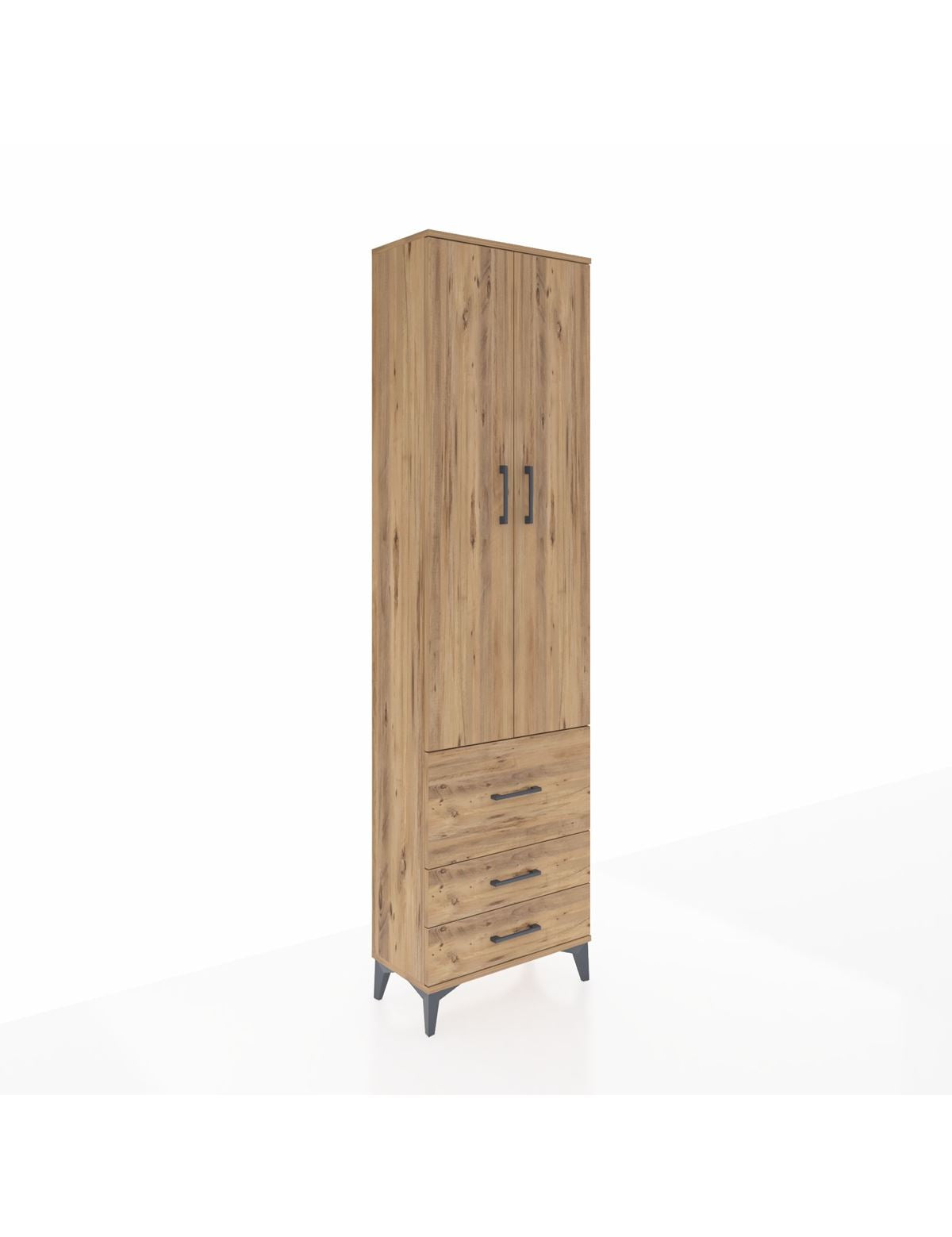 Arges Dolap 4 Raflı 3 Çekmeceli 2 Kapaklı 60x30x221 Çam-Çam