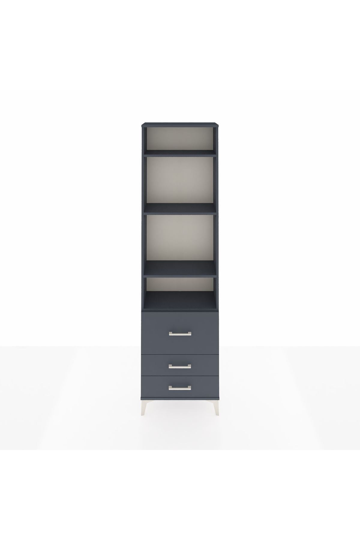 Arges Dolap 4 Raflı 3 Çekmeceli 60x30x221 Antrasit-Antrasit