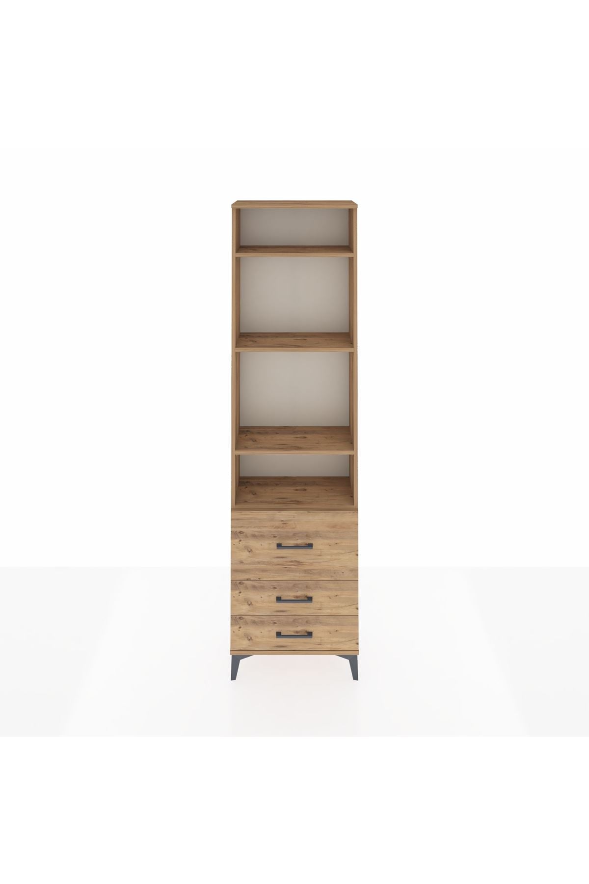 Arges Dolap 4 Raflı 3 Çekmeceli 60x30x221 Çam-Çam