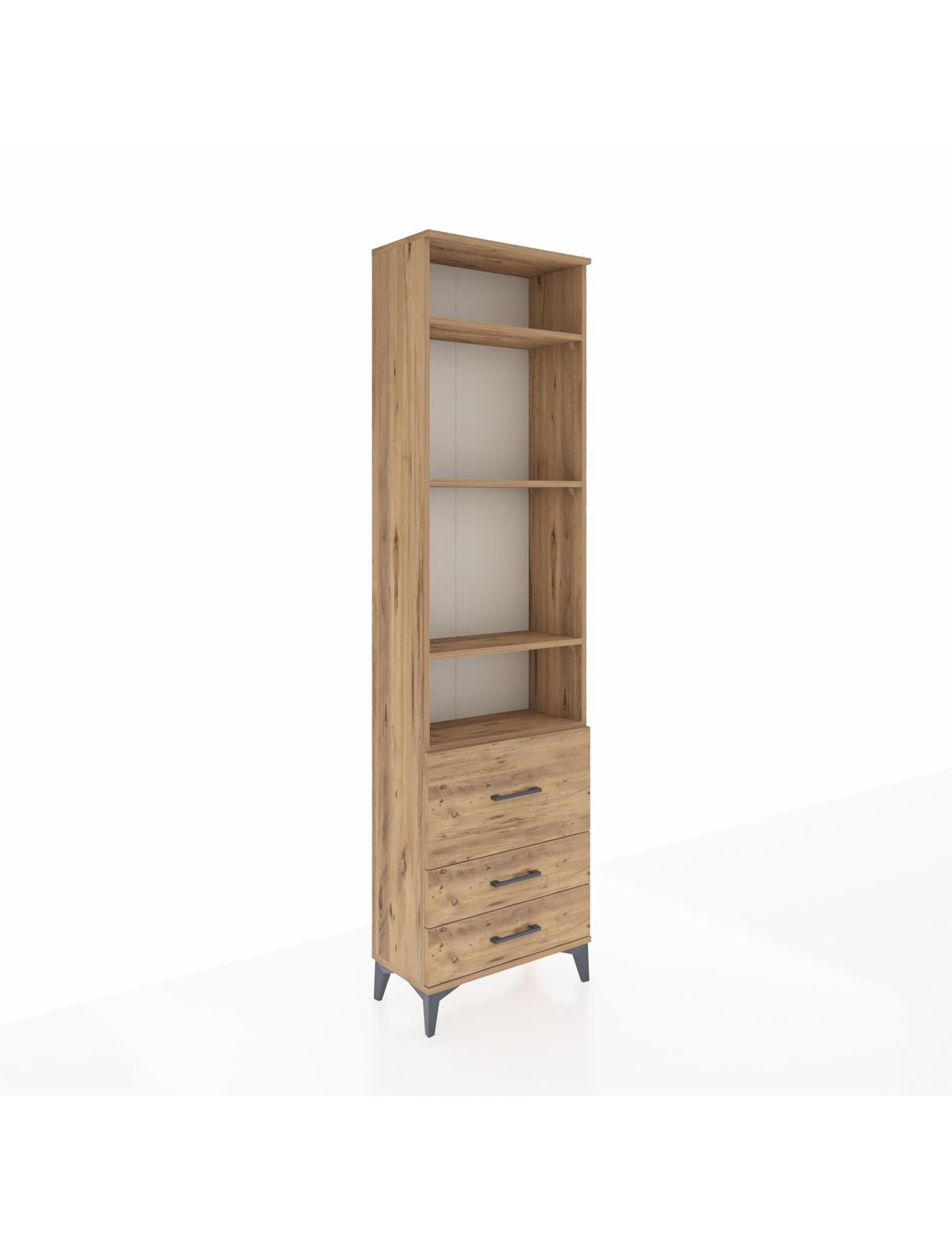 Arges Dolap 4 Raflı 3 Çekmeceli 60x30x221 Çam-Çam