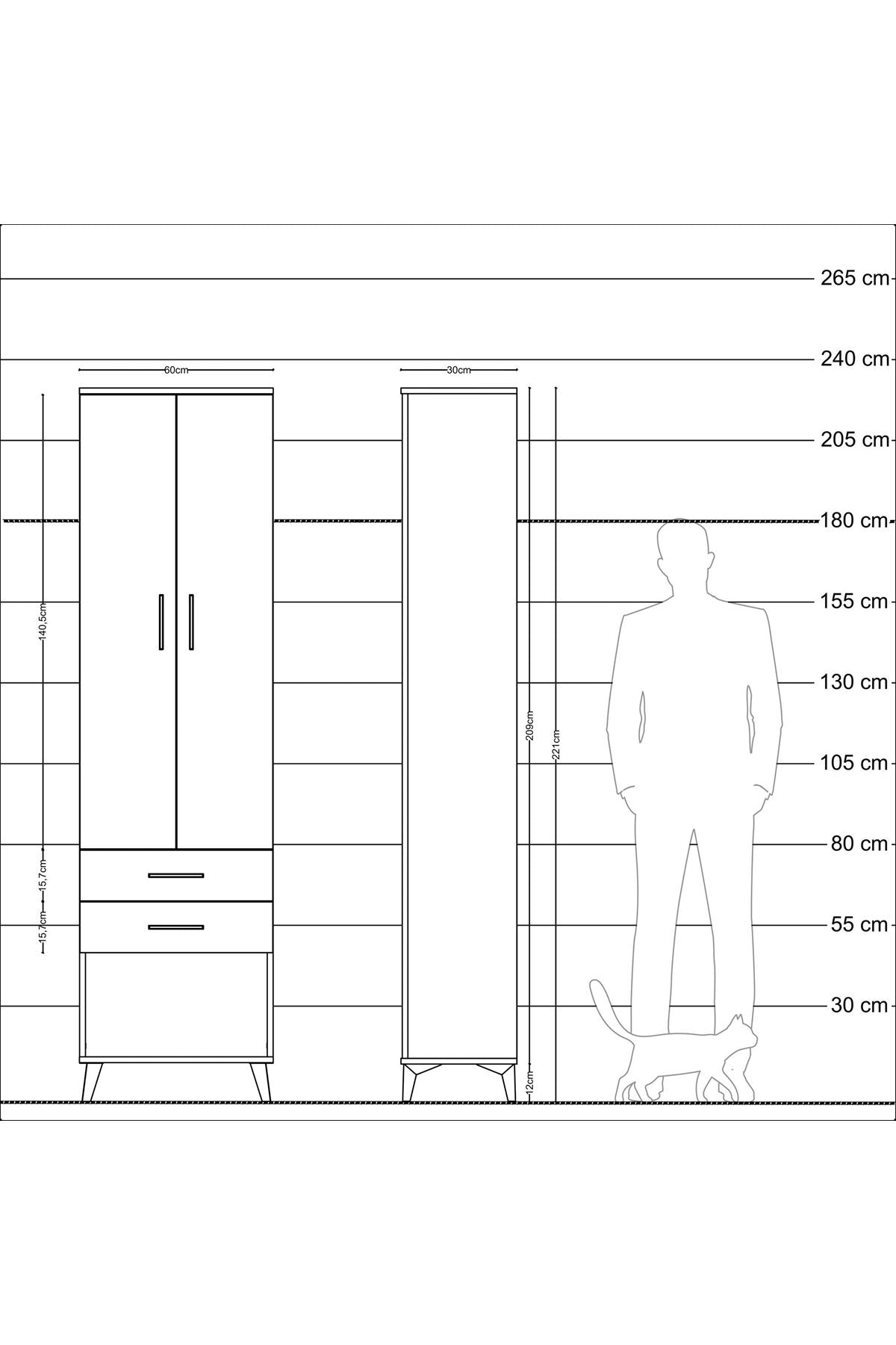 Arges Dolap 2 Raflı 2 Çekmeceli Tek Askılı 60x30x221 Aytaşı-Antrasit