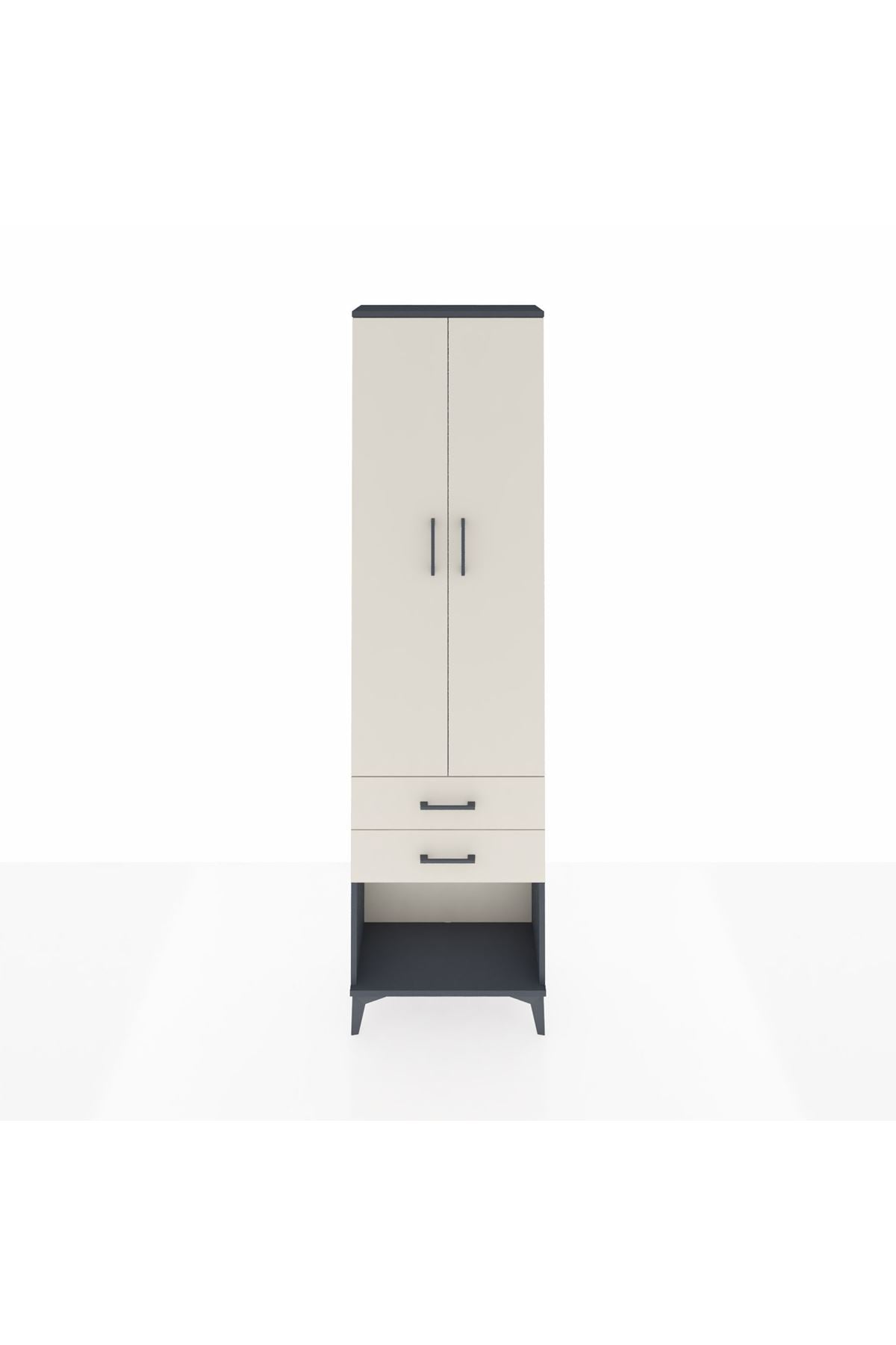 Arges Dolap 2 Raflı 2 Çekmeceli Tek Askılı 60x30x221 Antrasit-Aytaşı