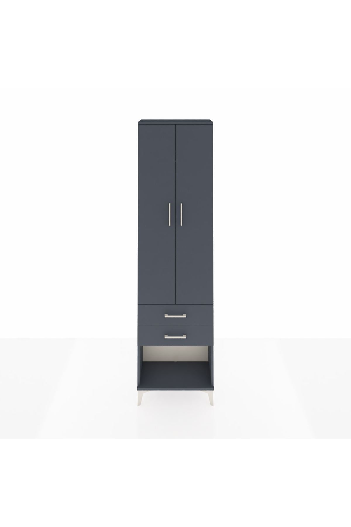 Arges Dolap 2 Raflı 2 Çekmeceli Tek Askılı 60x30x221 Antrasit-Antrasit