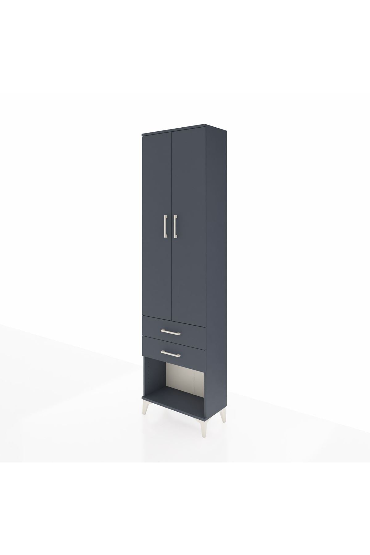 Arges Dolap 2 Raflı 2 Çekmeceli Tek Askılı 60x30x221 Antrasit-Antrasit