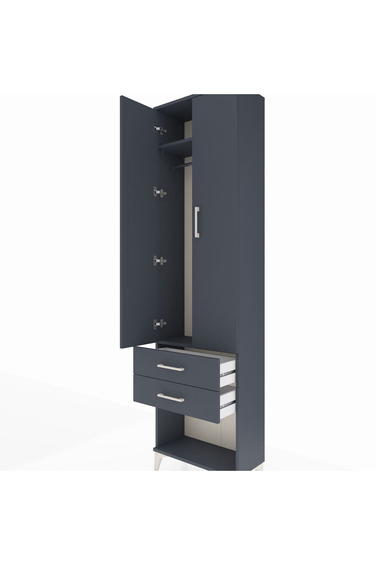 Arges Dolap 2 Raflı 2 Çekmeceli Tek Askılı 60x30x221 Antrasit-Antrasit