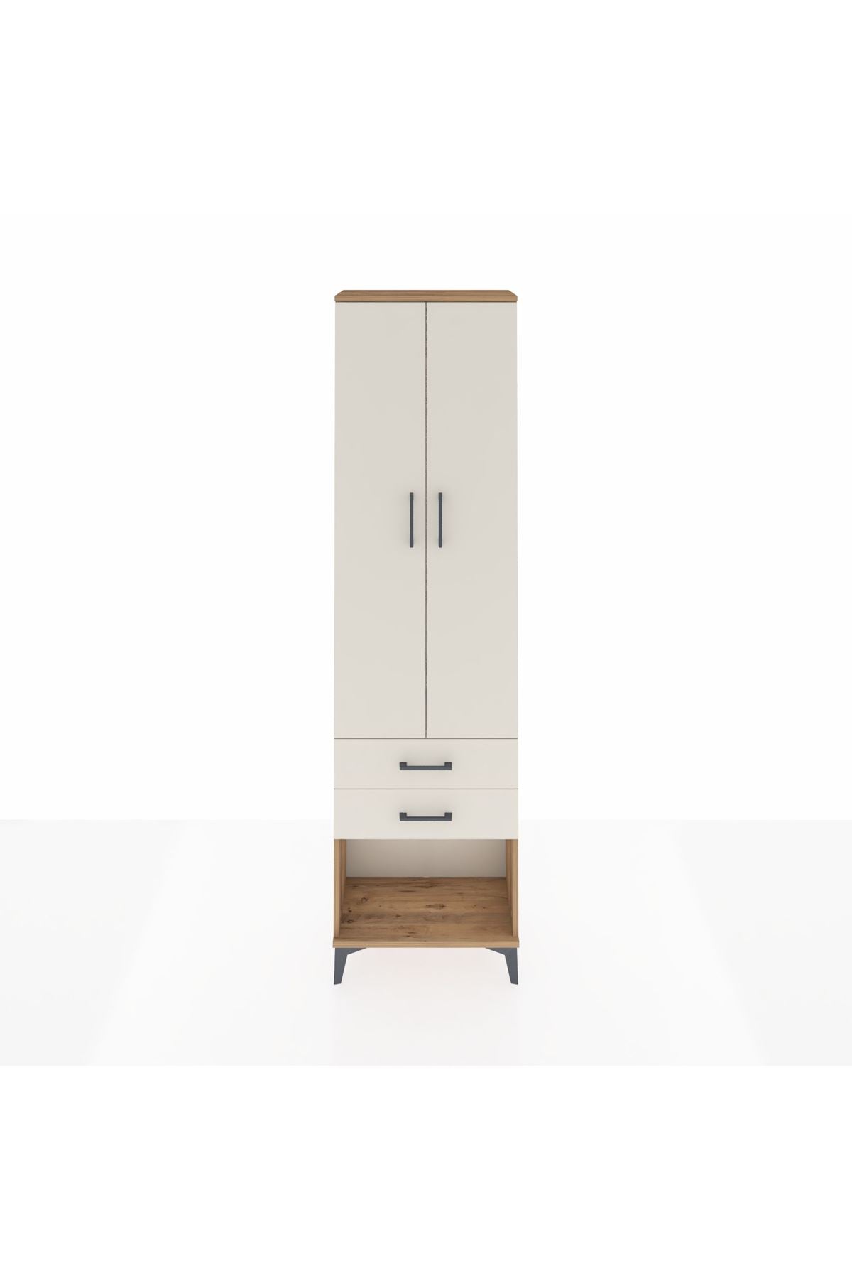 Arges Dolap 2 Raflı 2 Çekmeceli Tek Askılı 60x30x221 Çam-Aytaşı