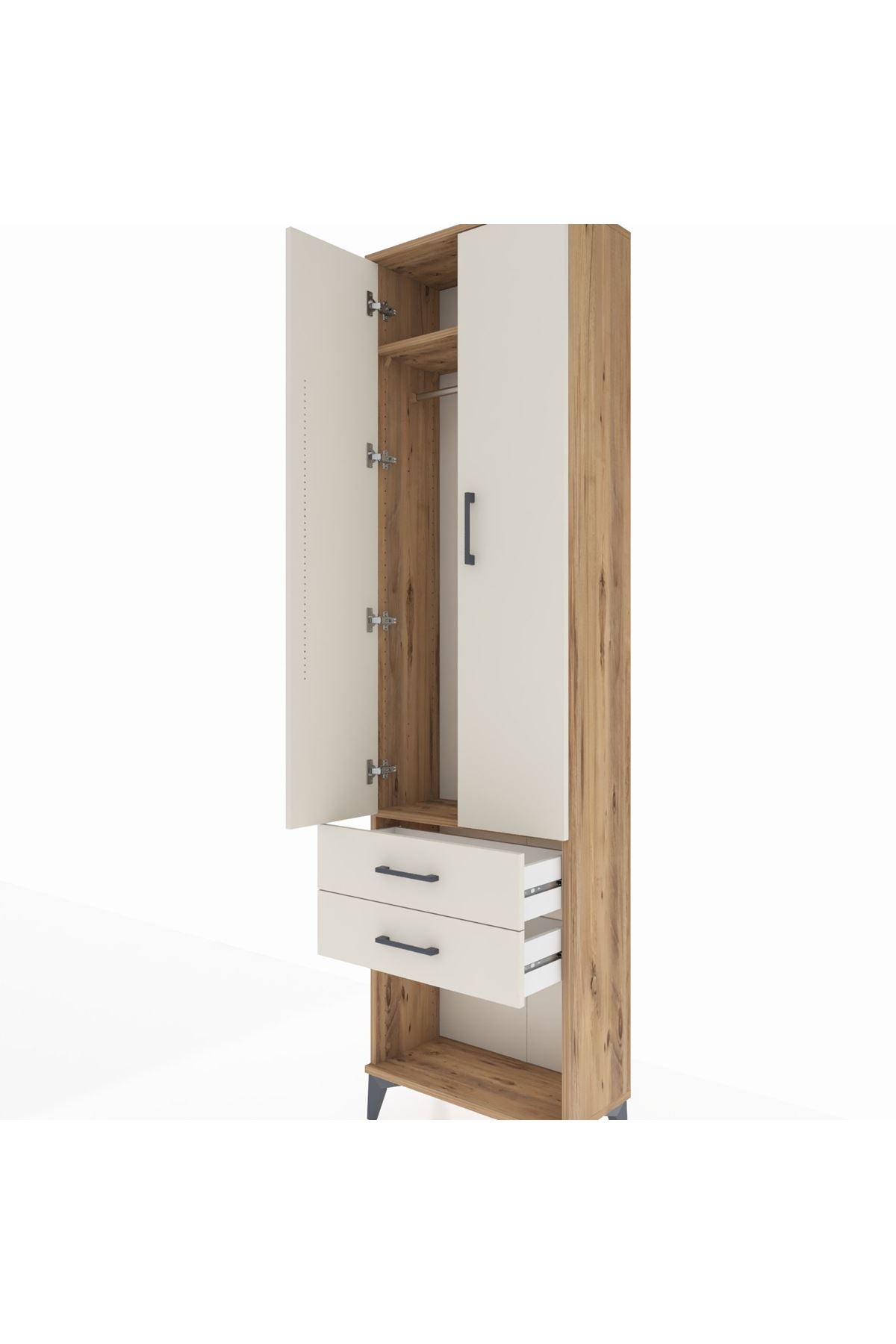 Arges Dolap 2 Raflı 2 Çekmeceli Tek Askılı 60x30x221 Çam-Aytaşı