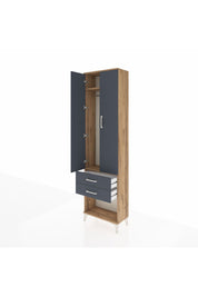 Arges Dolap 2 Raflı 2 Çekmeceli Tek Askılı 60x30x221 Çam-Antrasit