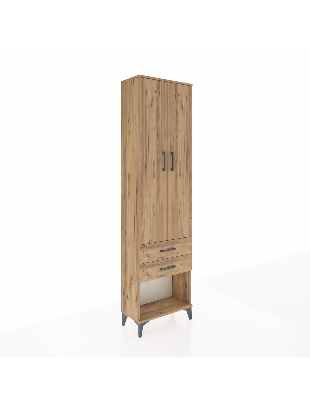 Arges Dolap 2 Raflı 2 Çekmeceli Tek Askılı 60x30x221 Çam-Çam