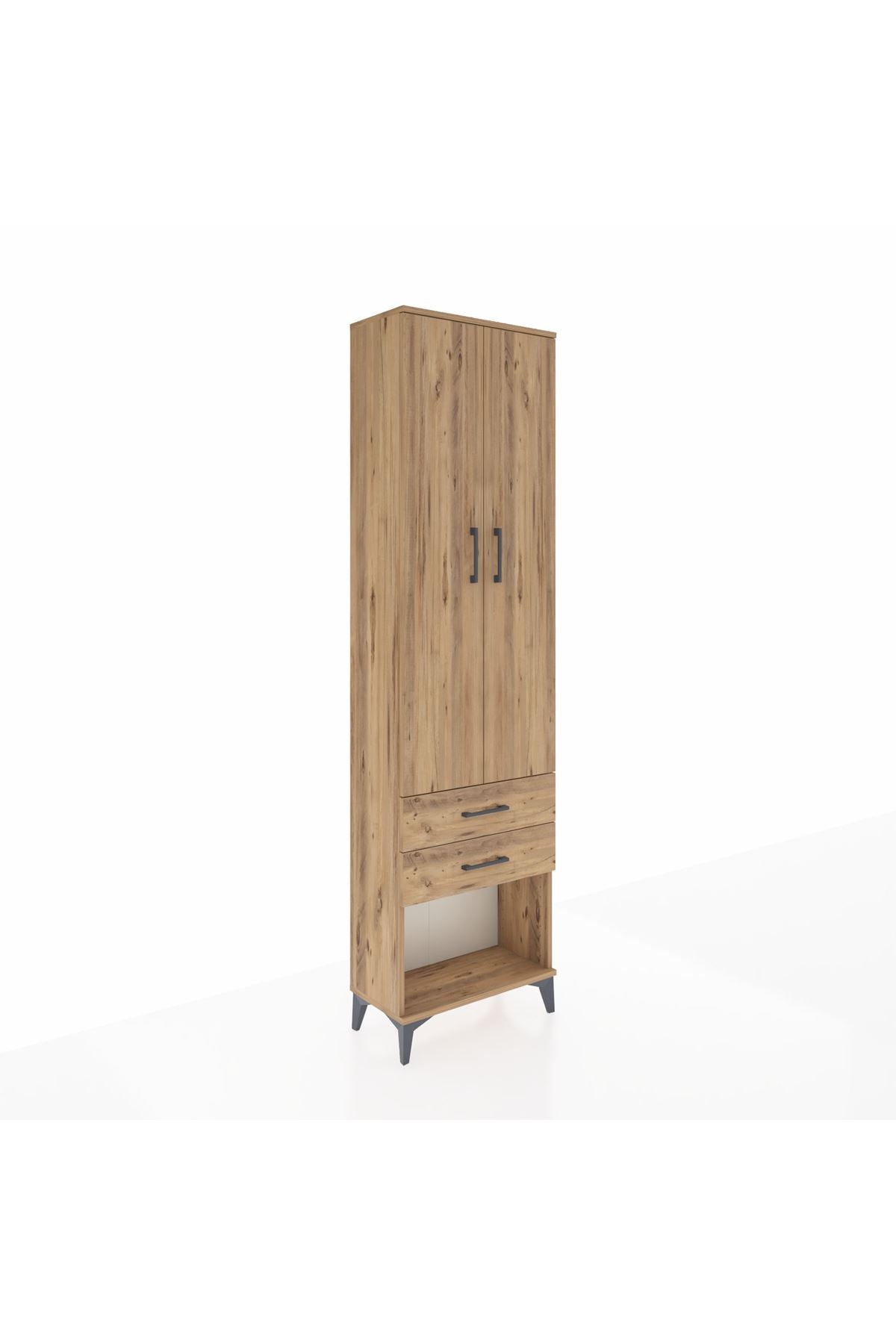 Arges Dolap 2 Raflı 2 Çekmeceli Tek Askılı 60x30x221 Çam-Çam