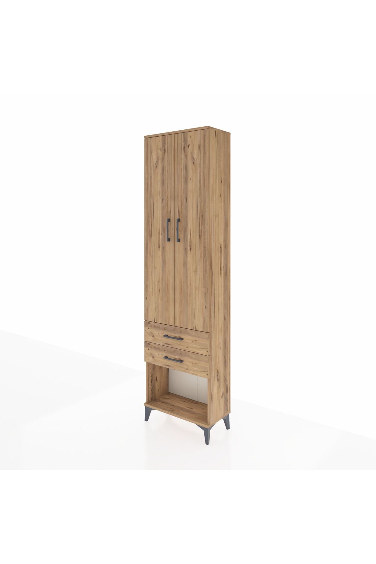 Arges Dolap 2 Raflı 2 Çekmeceli Tek Askılı 60x30x221 Çam-Çam