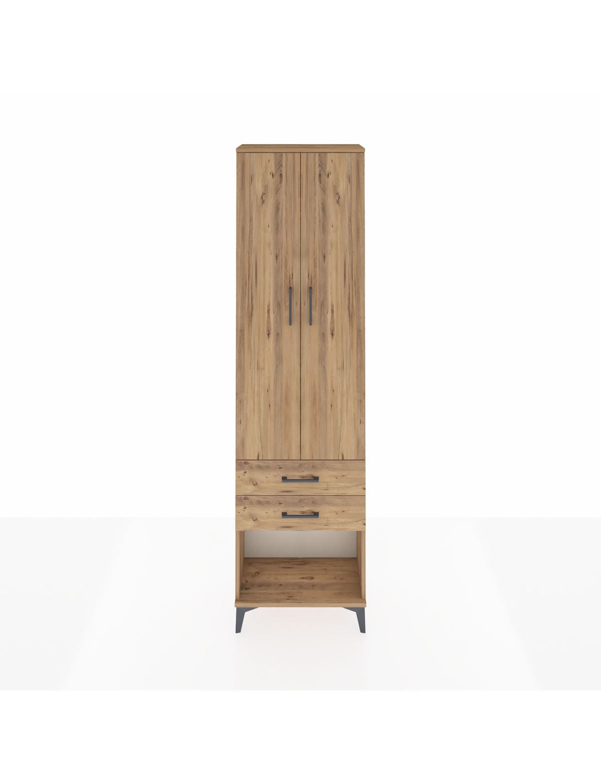 Arges Dolap 2 Raflı 2 Çekmeceli Tek Askılı 60x30x221 Çam-Çam