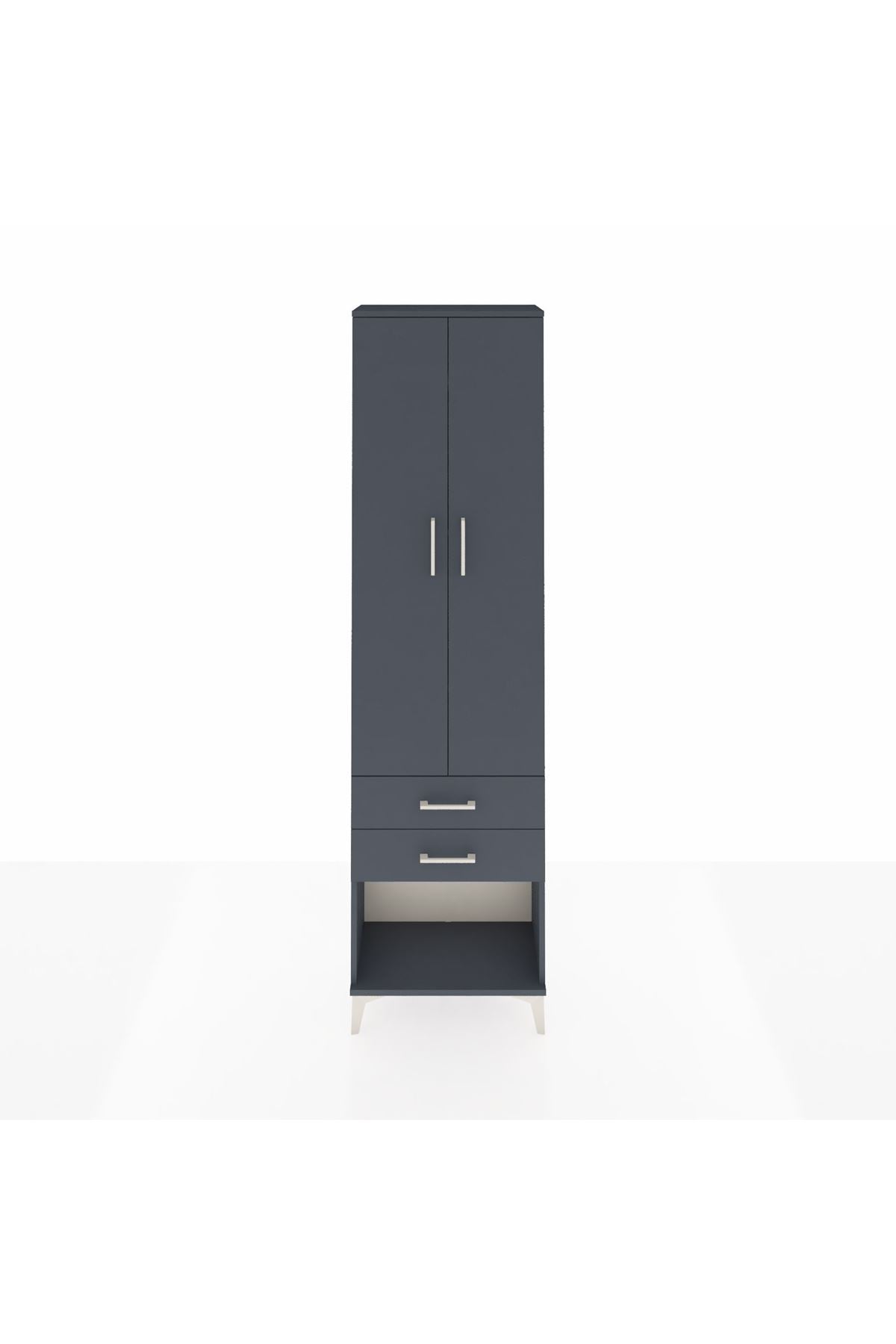 Arges Dolap 4 Raflı 2 Çekmeceli 2 Kapaklı 60x30x221 Antrasit-Antrasit