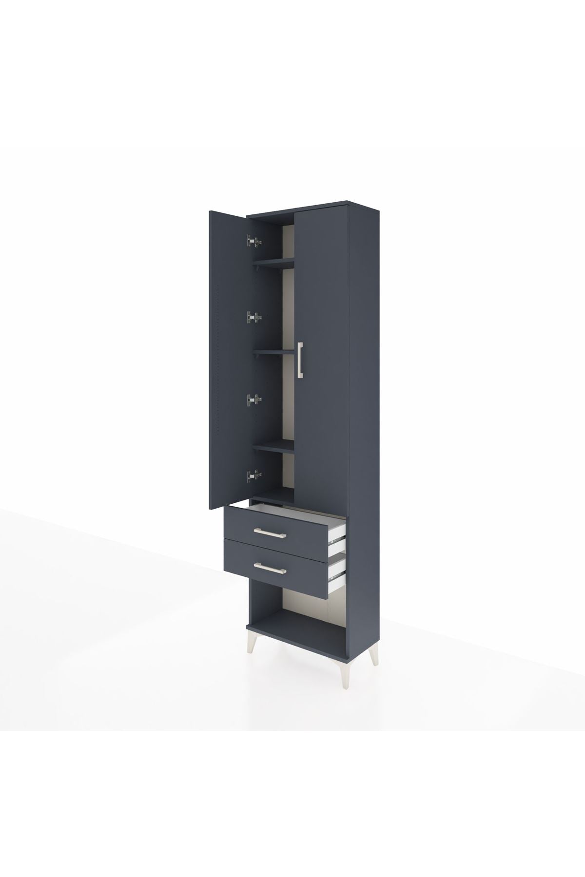 Arges Dolap 4 Raflı 2 Çekmeceli 2 Kapaklı 60x30x221 Antrasit-Antrasit