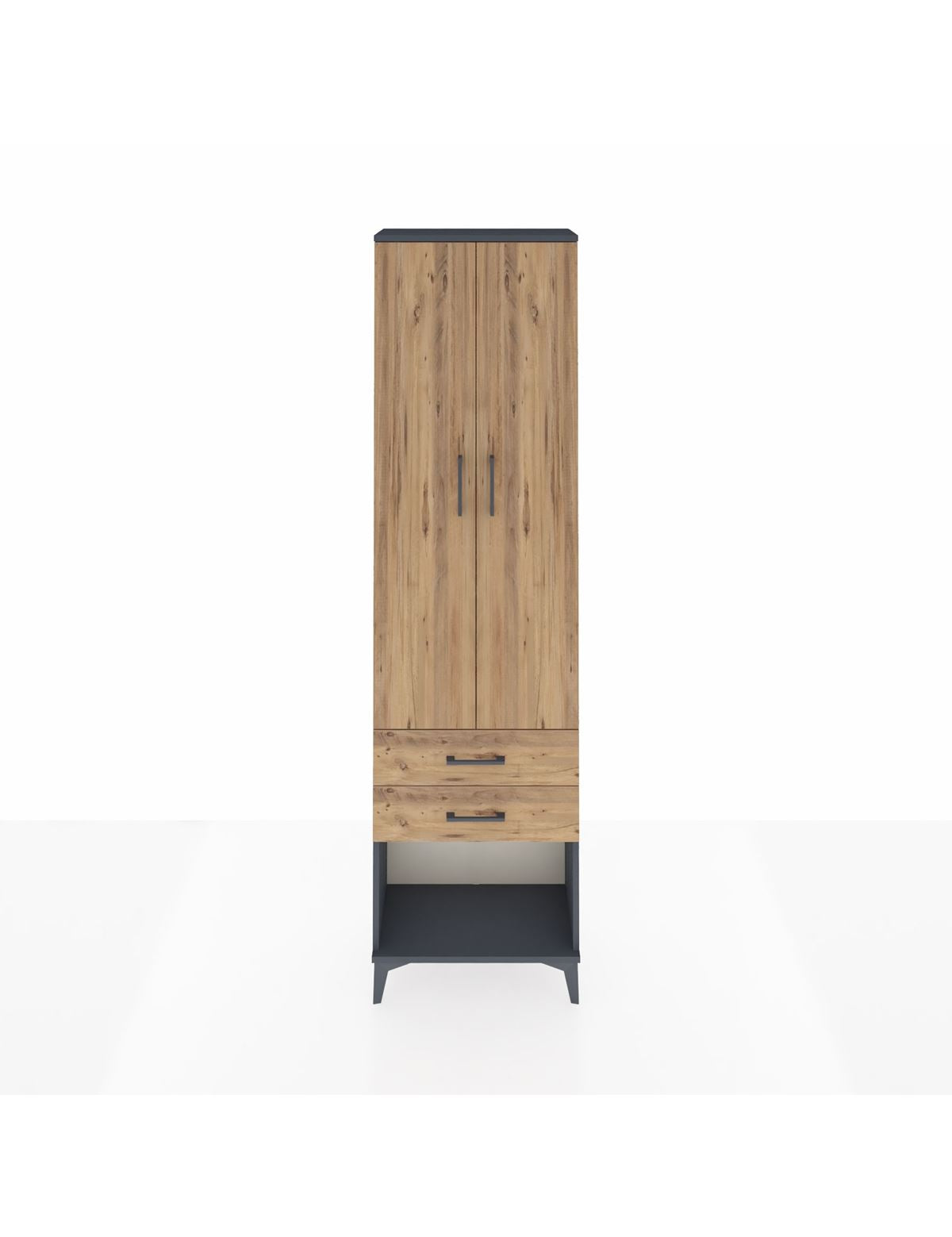 Arges Dolap 4 Raflı 2 Çekmeceli 2 Kapaklı 60x30x221 Antrasit-Çam