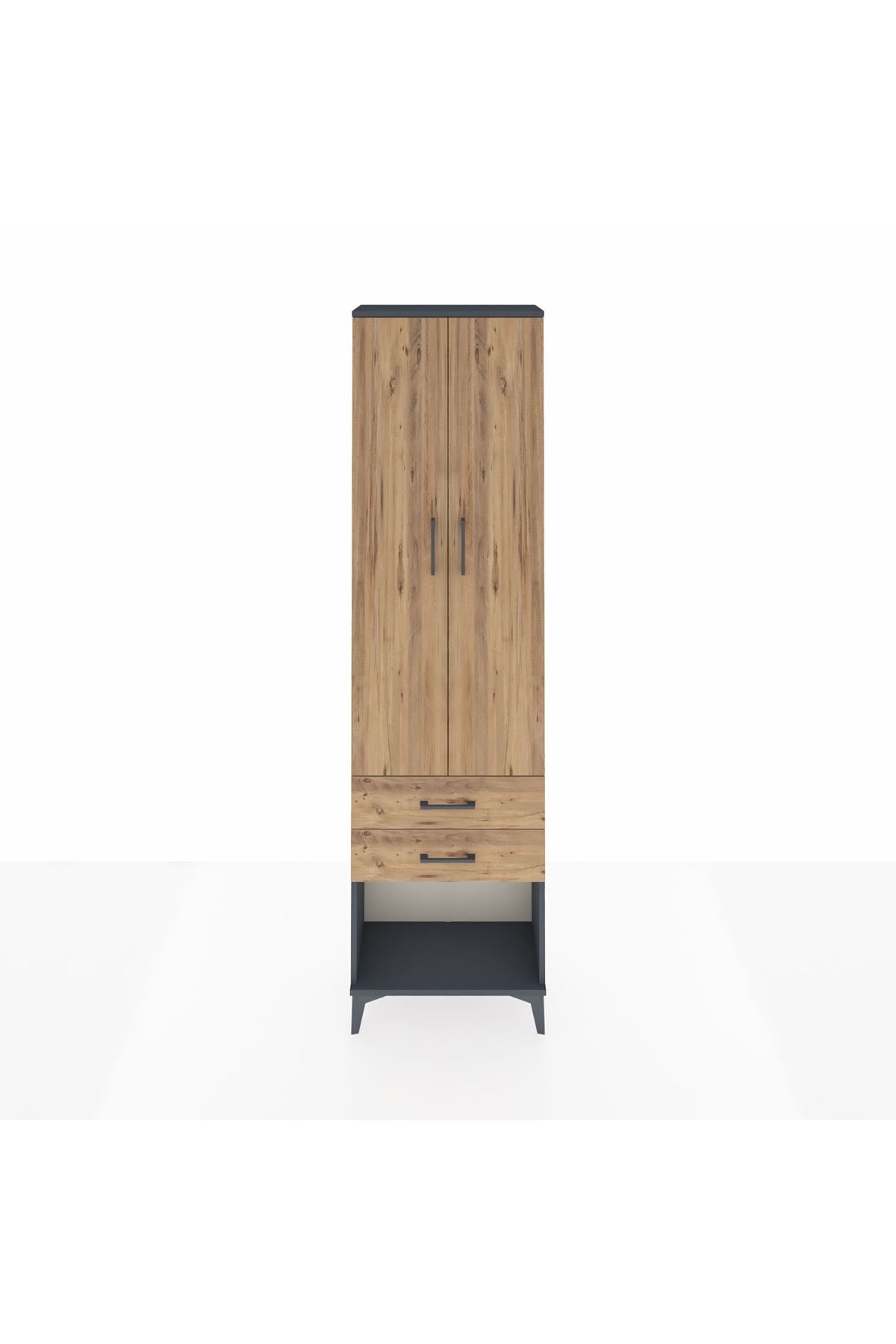 Arges Dolap 4 Raflı 2 Çekmeceli 2 Kapaklı 60x30x221 Antrasit-Çam