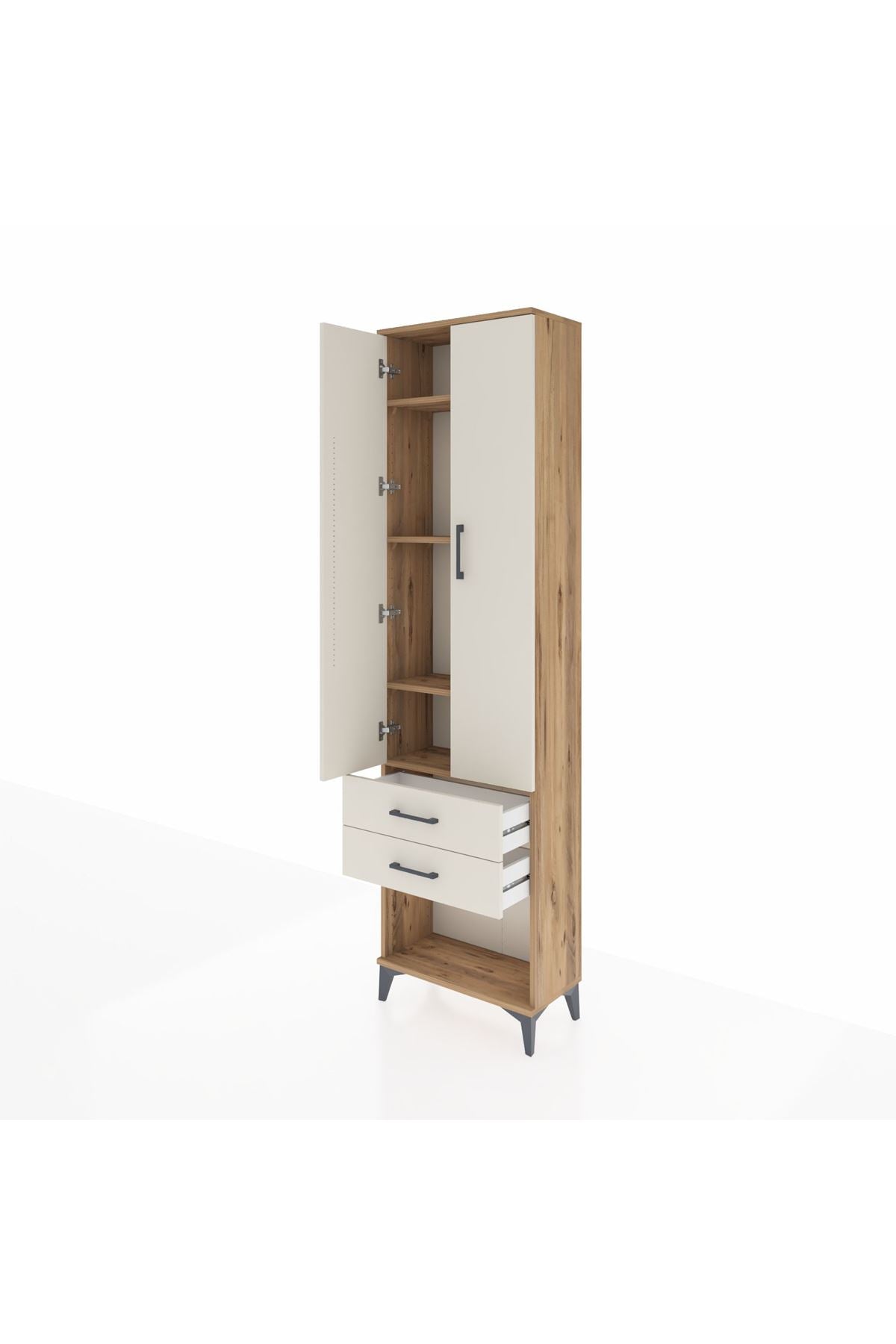 Arges Dolap 4 Raflı 2 Çekmeceli 2 Kapaklı 60x30x221 Çam-Aytaşı