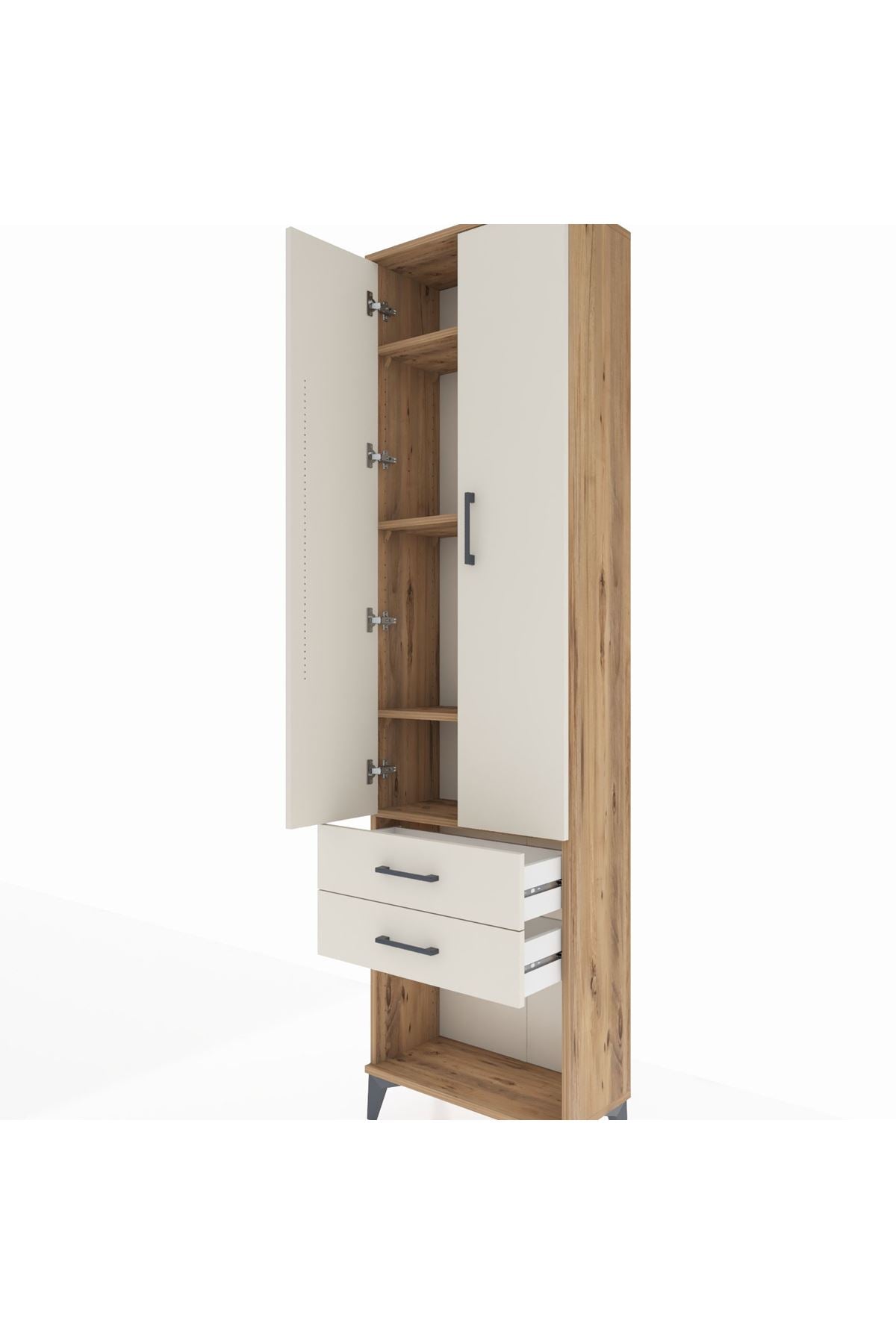 Arges Dolap 4 Raflı 2 Çekmeceli 2 Kapaklı 60x30x221 Çam-Aytaşı