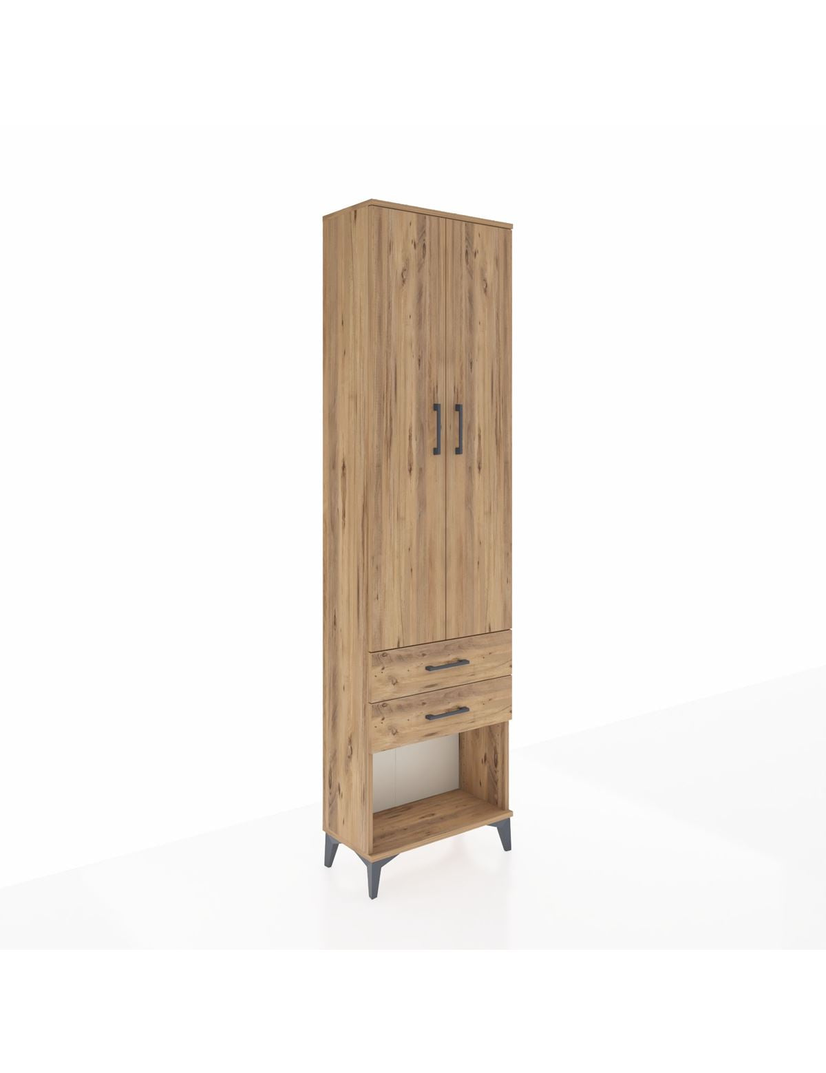 Arges Dolap 4 Raflı 2 Çekmeceli 2 Kapaklı 60x30x221 Çam-Çam