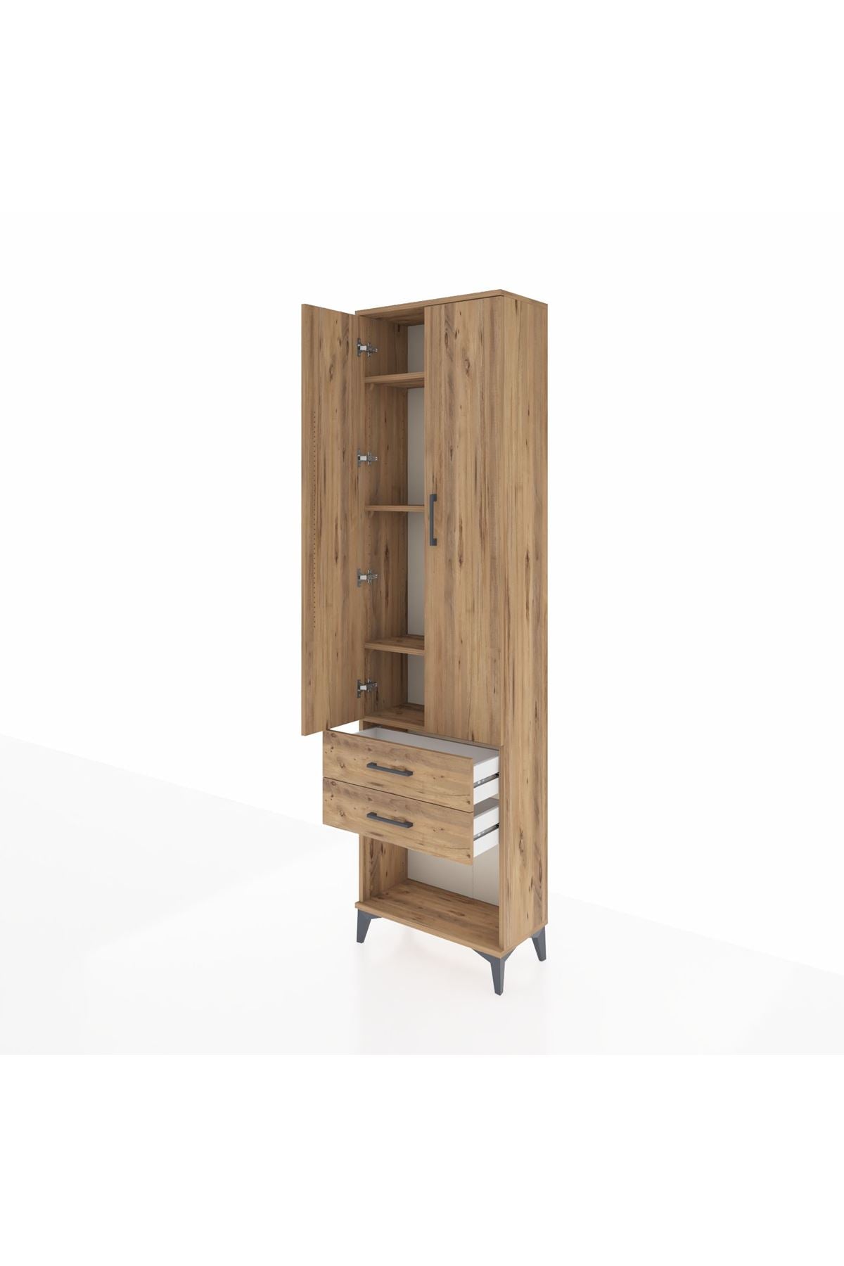 Arges Dolap 4 Raflı 2 Çekmeceli 2 Kapaklı 60x30x221 Çam-Çam