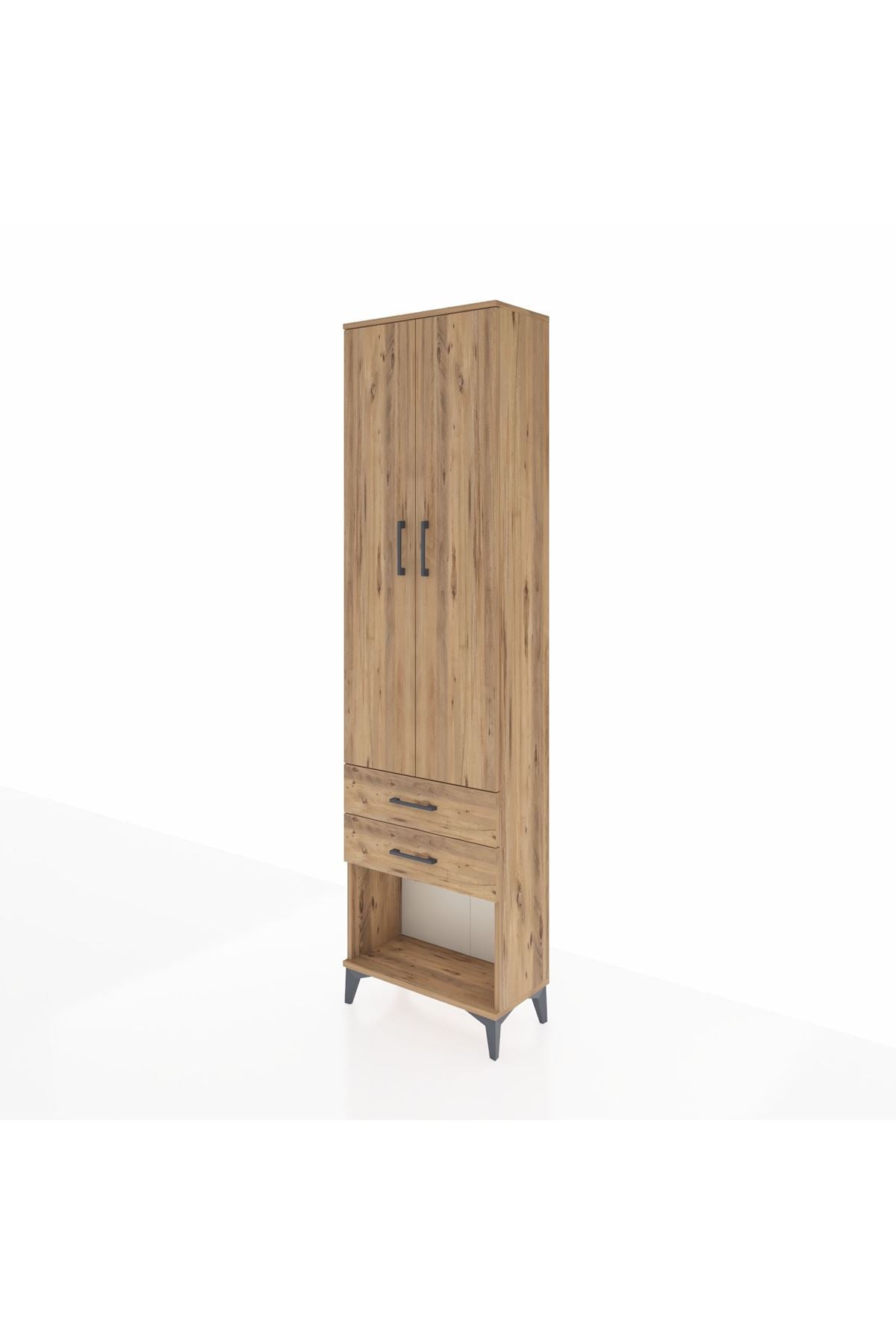 Arges Dolap 4 Raflı 2 Çekmeceli 2 Kapaklı 60x30x221 Çam-Çam