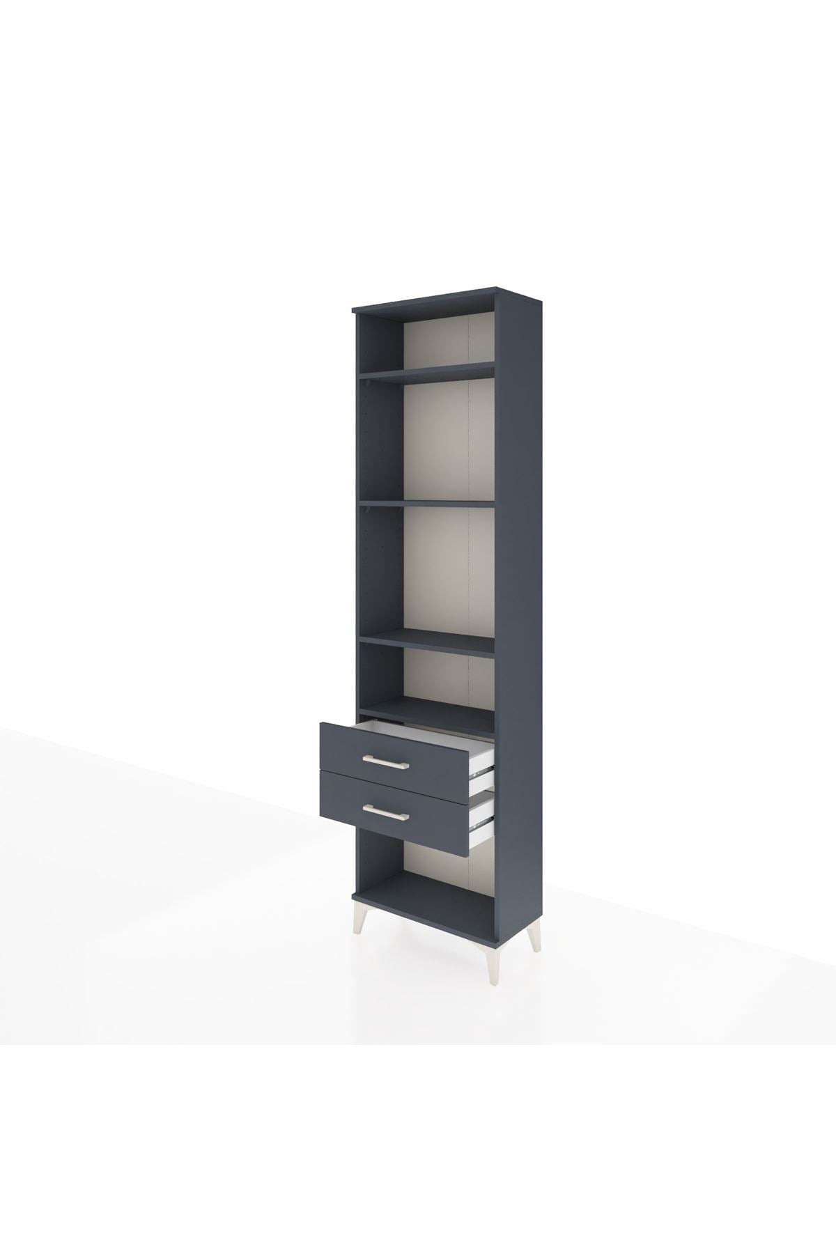 Arges Dolap 4 Raflı 2 Çekmeceli 60x30x221 Antrasit-Antrasit