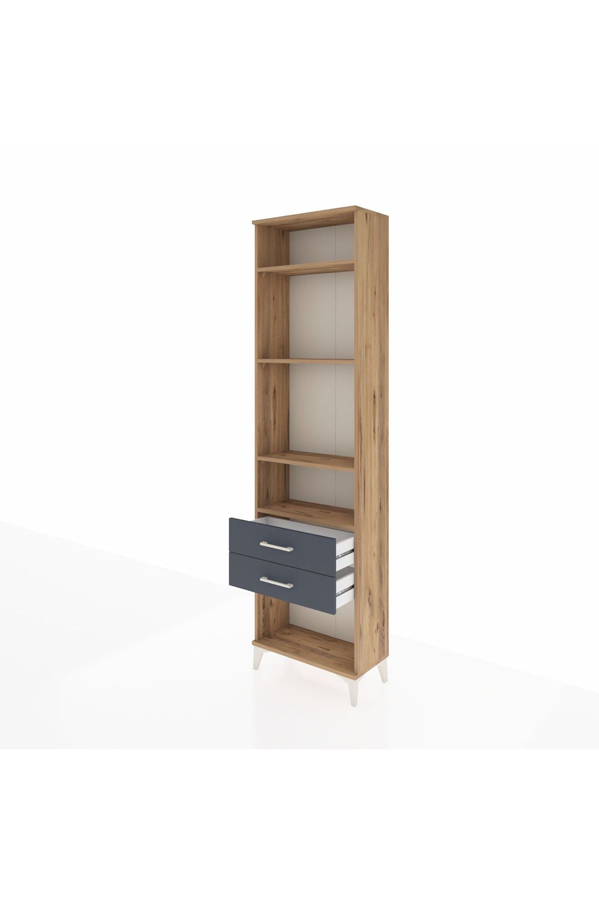 Arges Dolap 4 Raflı 2 Çekmeceli 60x30x221 Çam-Antrasit