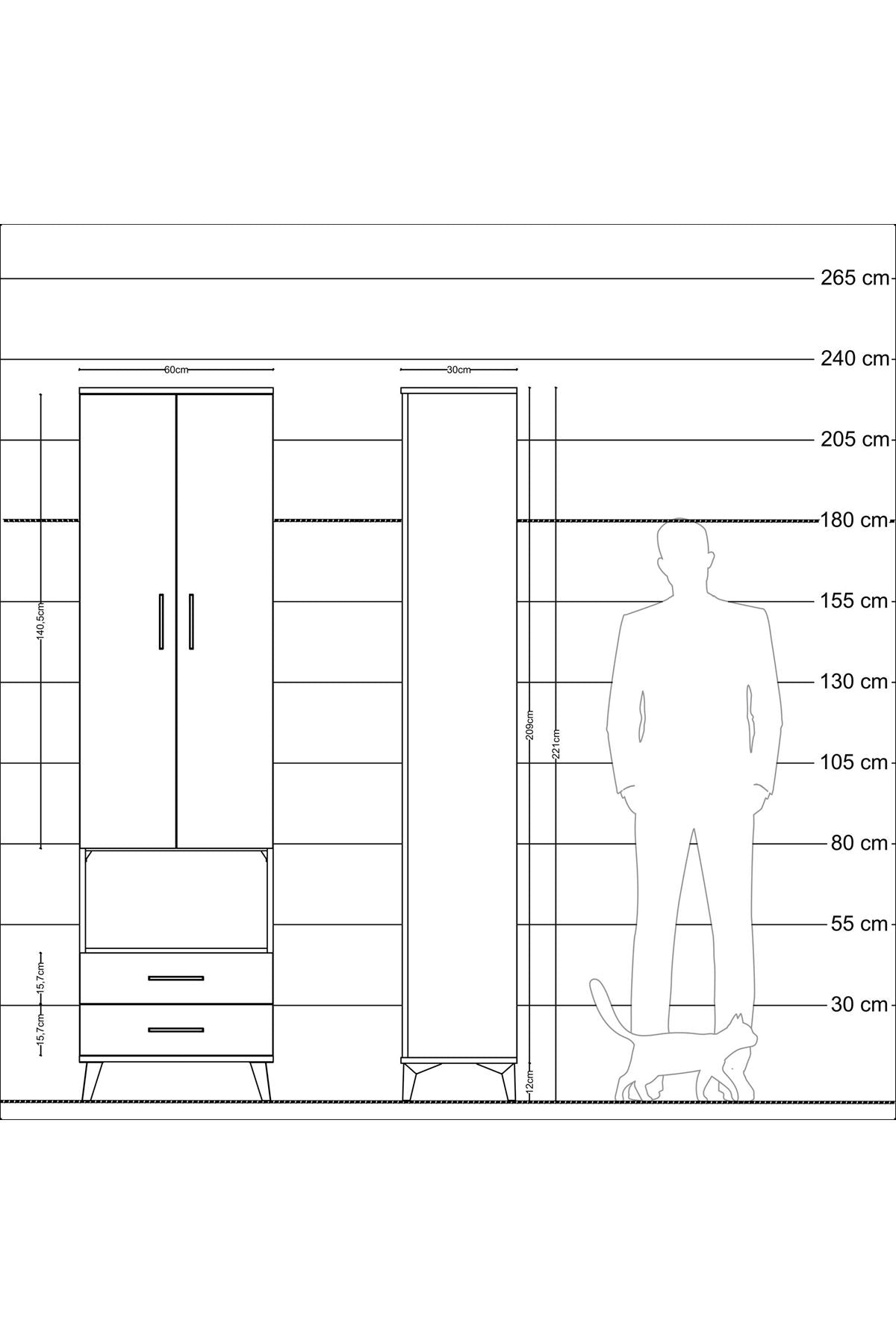 Arges Dolap 3 Raflı 2 Çekmeceli Tek Askılı 60x30x221 Aytaşı-Aytaşı