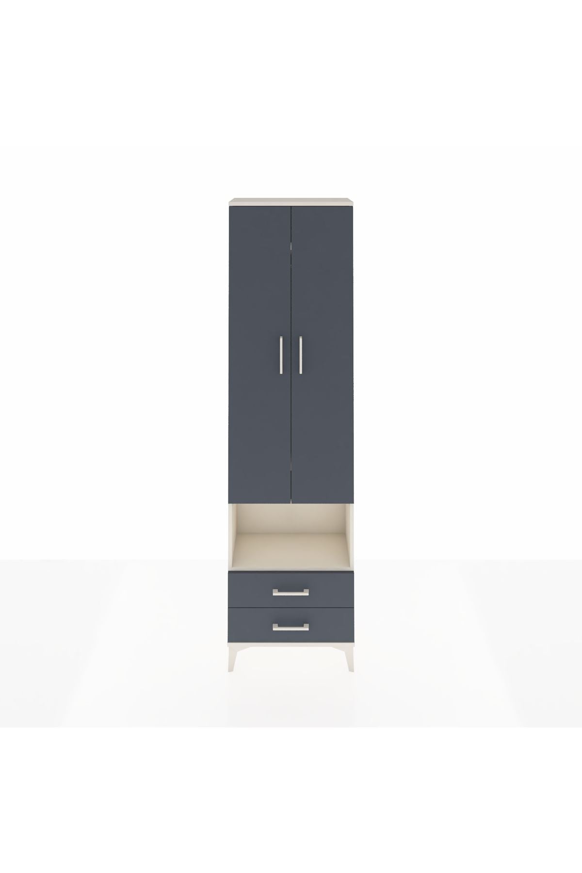 Arges Dolap 3 Raflı 2 Çekmeceli Tek Askılı 60x30x221 Aytaşı-Antrasit