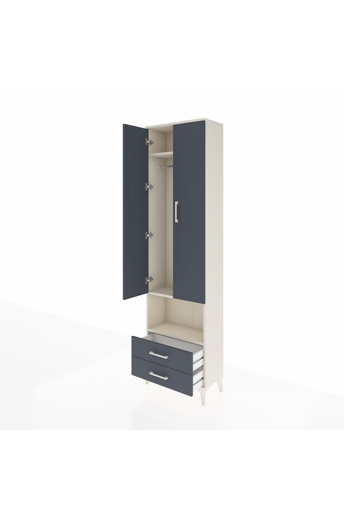 Arges Dolap 3 Raflı 2 Çekmeceli Tek Askılı 60x30x221 Aytaşı-Antrasit