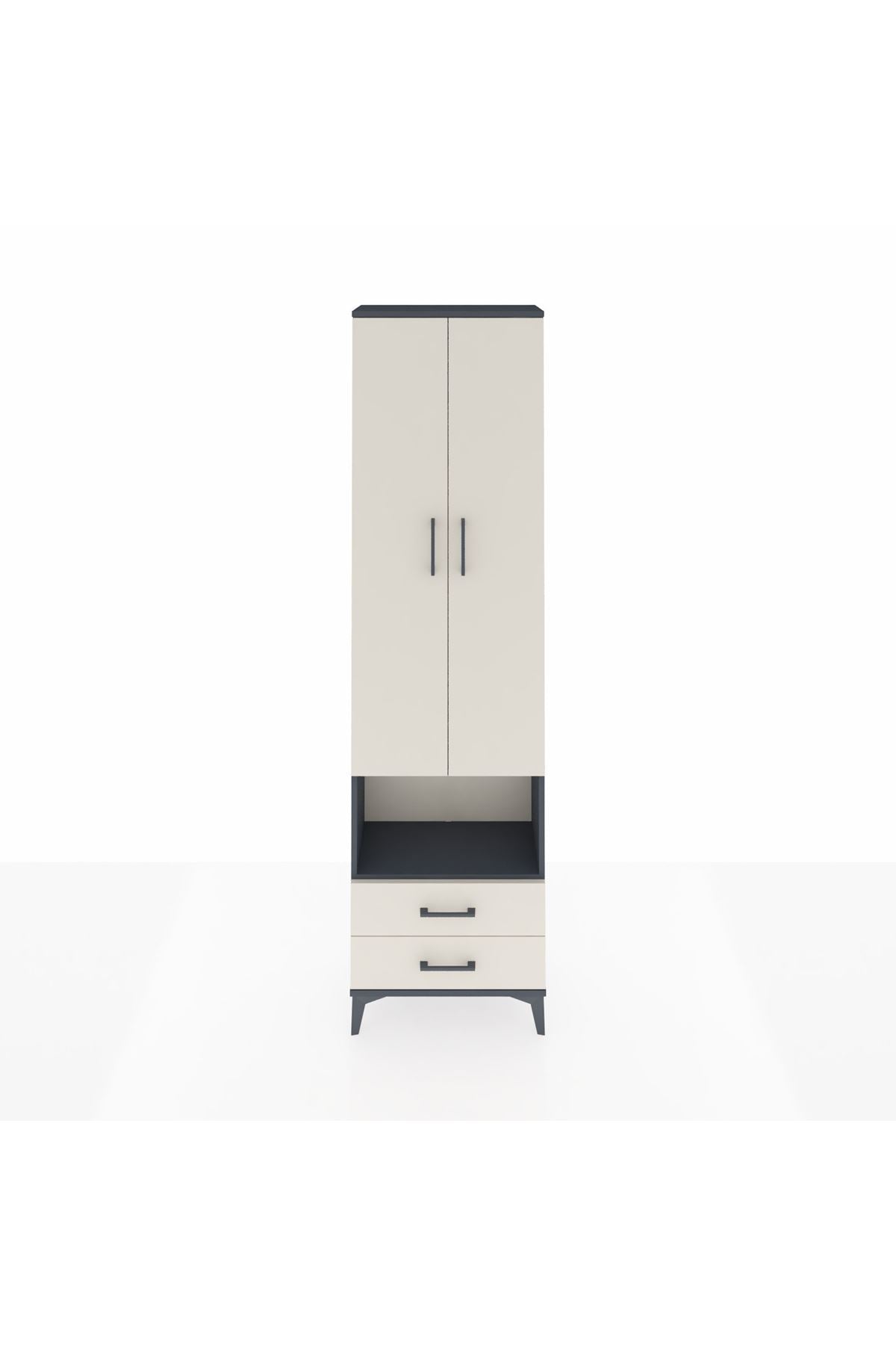 Arges Dolap 3 Raflı 2 Çekmeceli Tek Askılı 60x30x221 Antrasit-Aytaşı