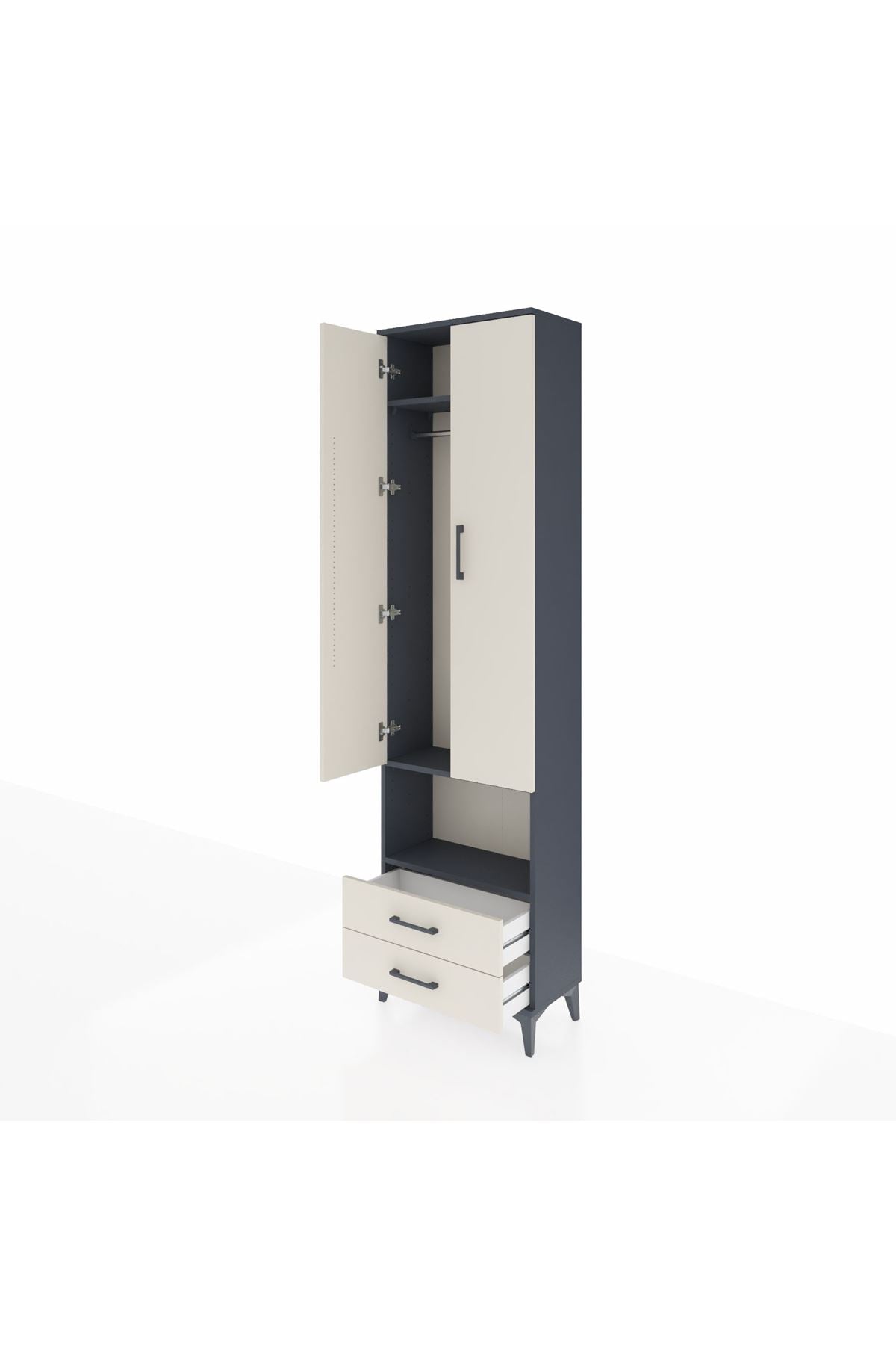 Arges Dolap 3 Raflı 2 Çekmeceli Tek Askılı 60x30x221 Antrasit-Aytaşı
