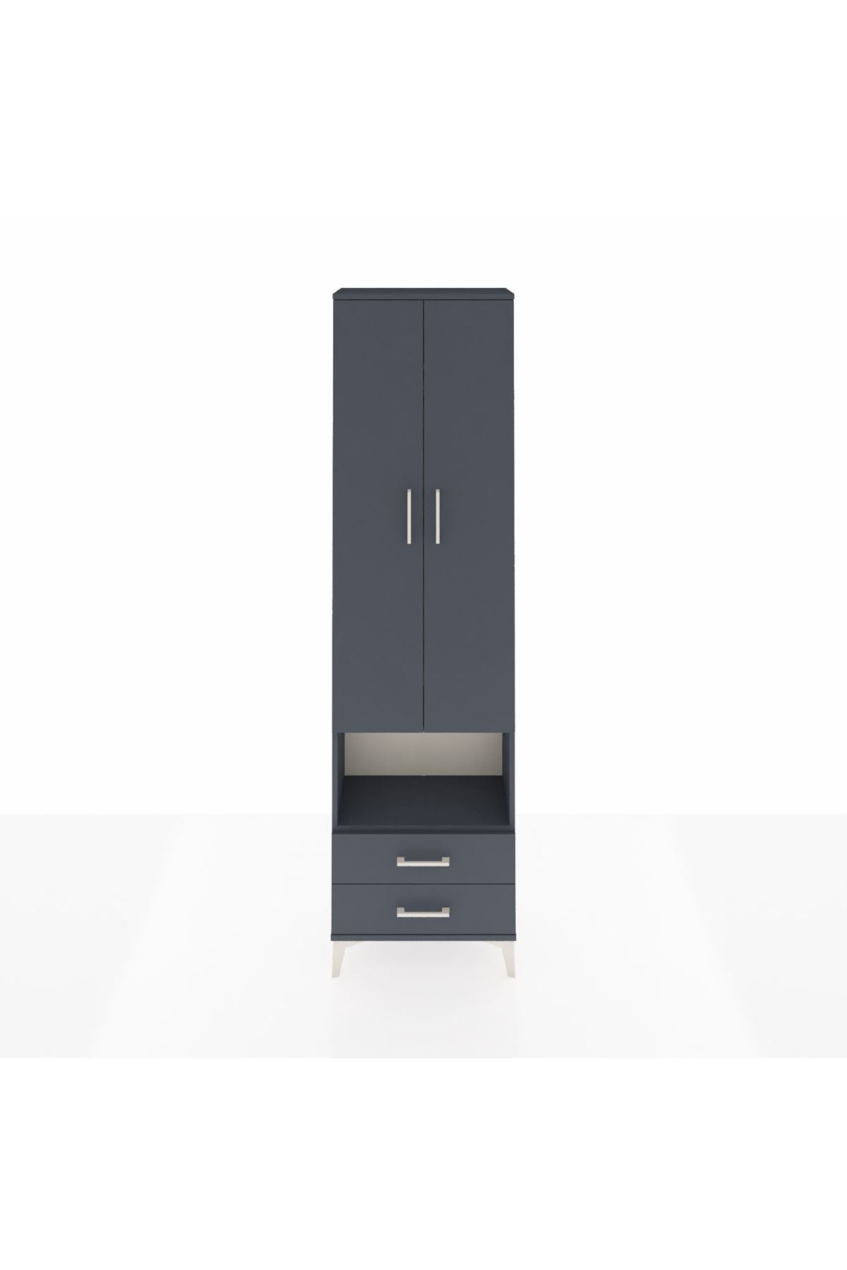 Arges Dolap 3 Raflı 2 Çekmeceli Tek Askılı 60x30x221 Antrasit-Antrasit