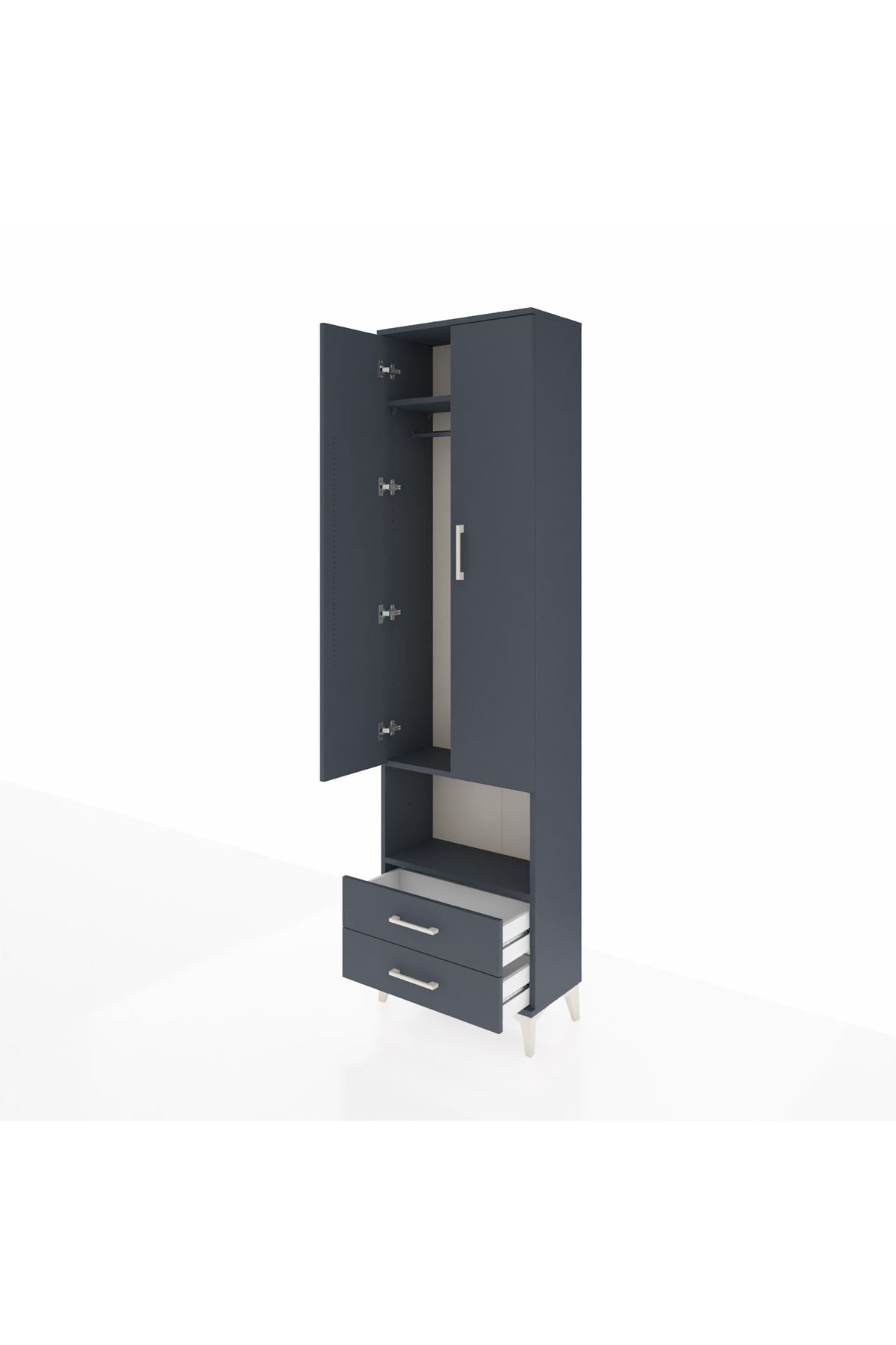 Arges Dolap 3 Raflı 2 Çekmeceli Tek Askılı 60x30x221 Antrasit-Antrasit