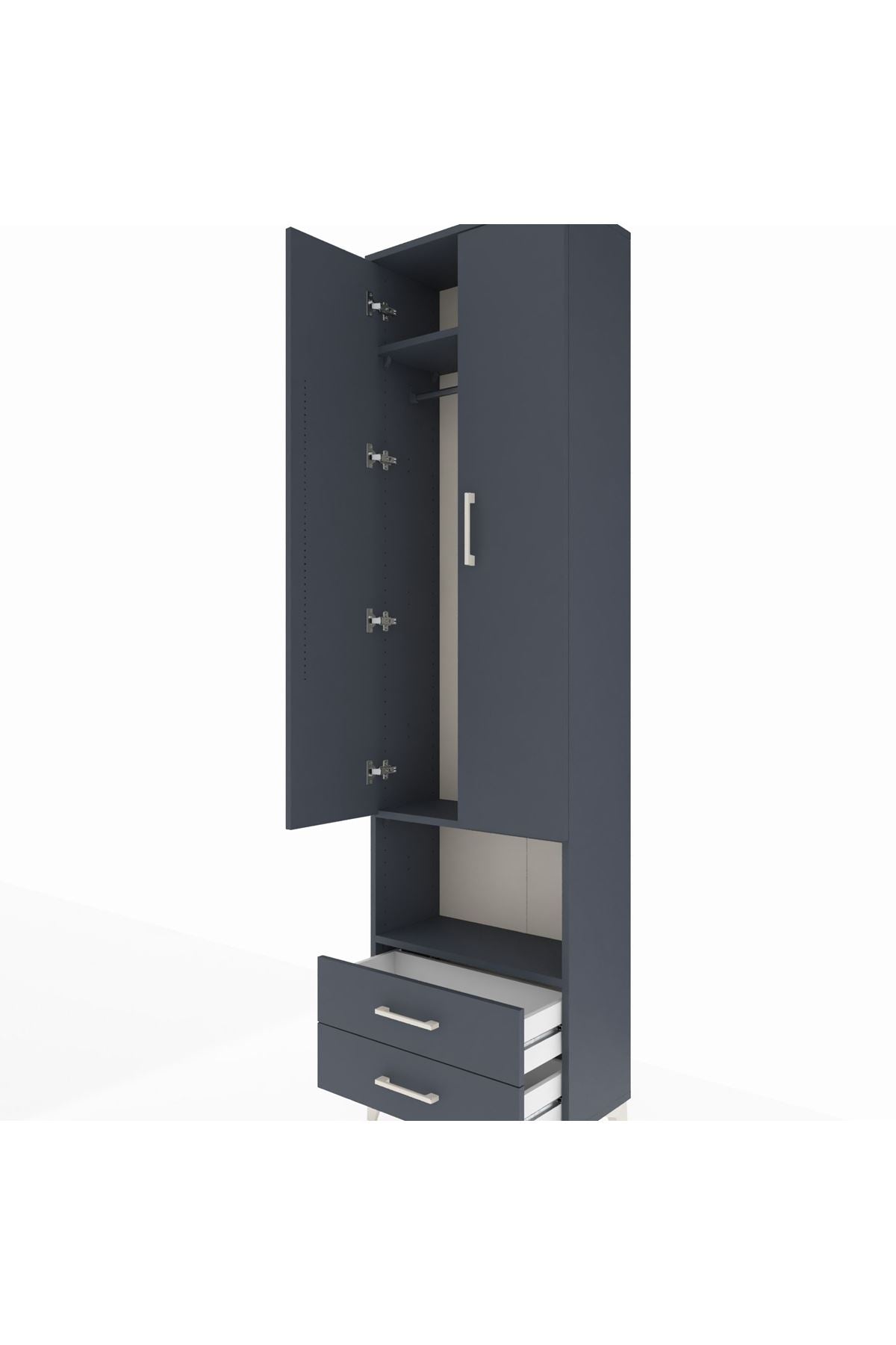 Arges Dolap 3 Raflı 2 Çekmeceli Tek Askılı 60x30x221 Antrasit-Antrasit