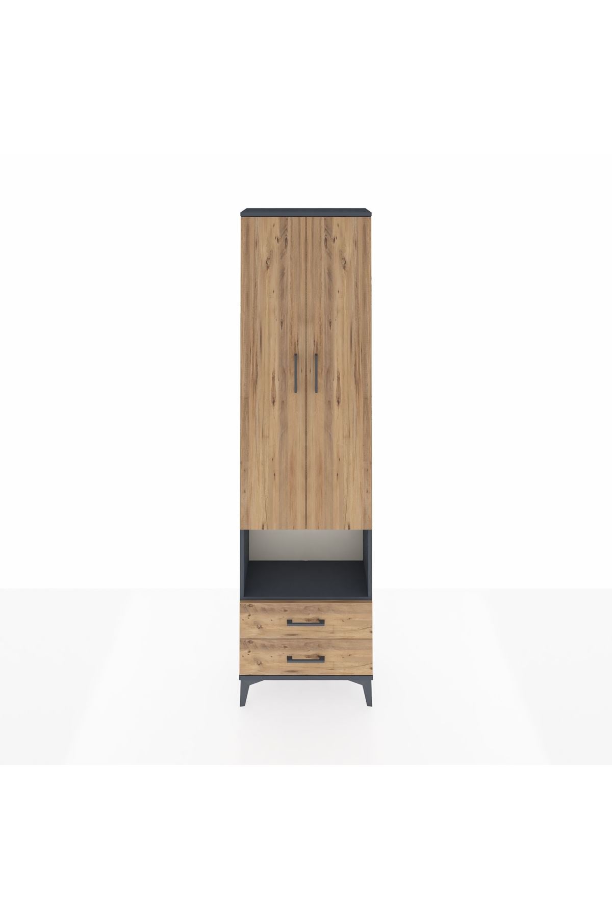 Arges Dolap 3 Raflı 2 Çekmeceli Tek Askılı 60x30x221 Antrasit-Çam