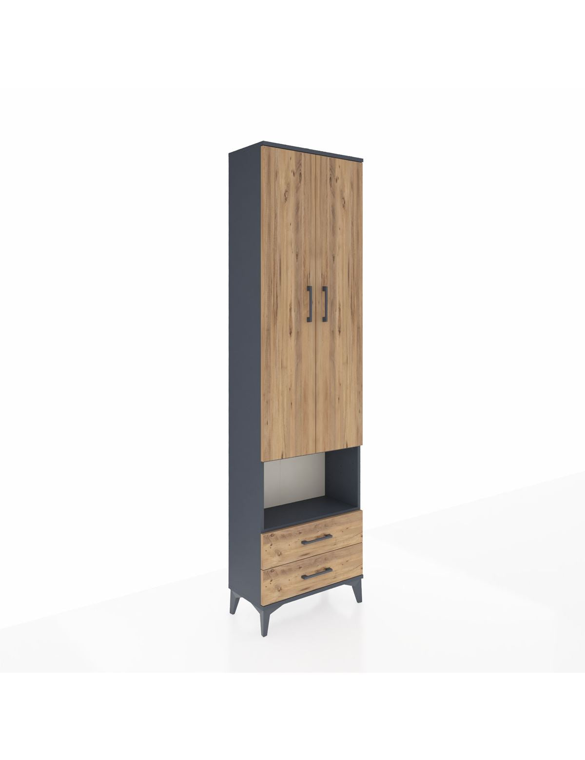 Arges Dolap 3 Raflı 2 Çekmeceli Tek Askılı 60x30x221 Antrasit-Çam